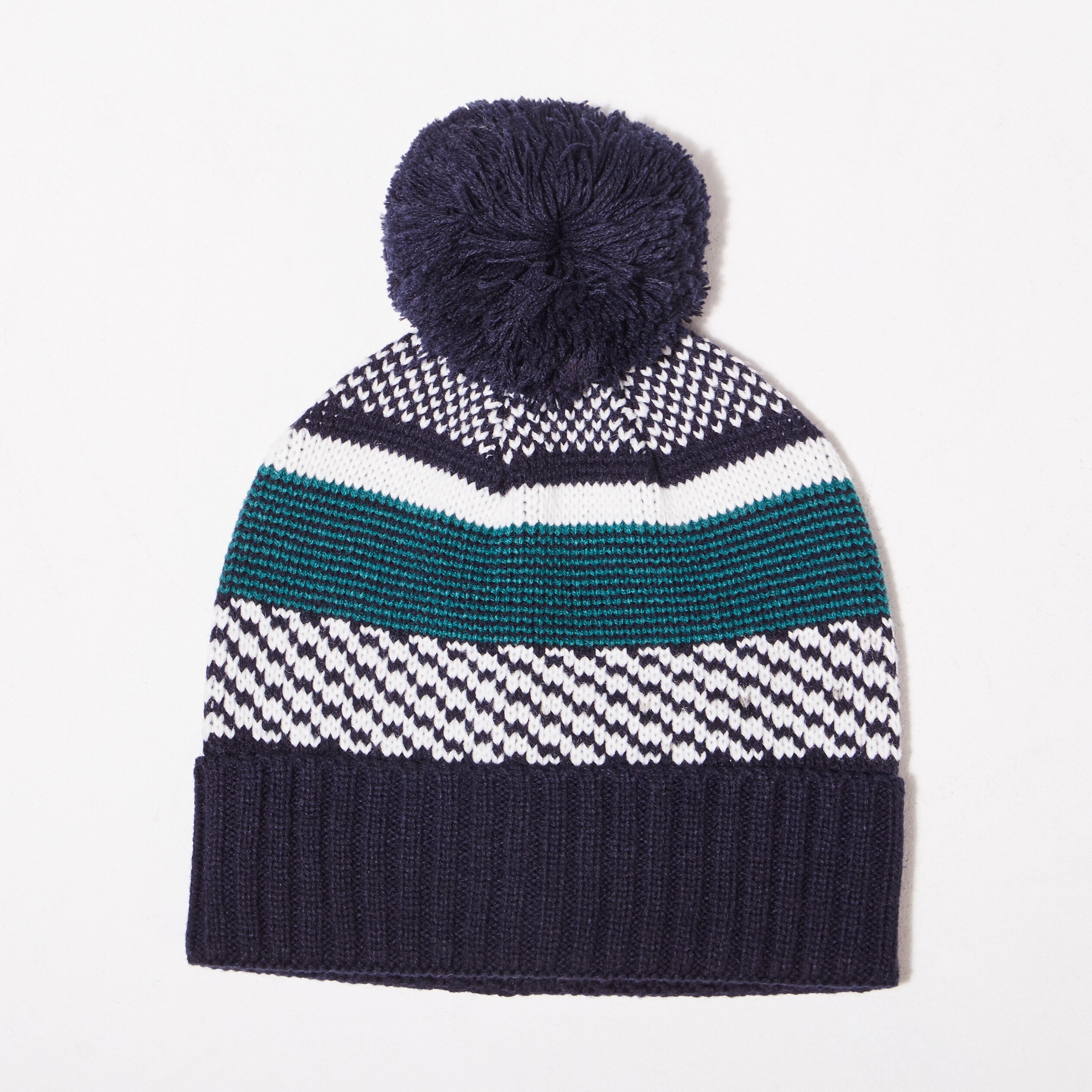bonnet tricote a pompon bleu fonce homme Bonnet tricoté à pompon bleu foncé homme