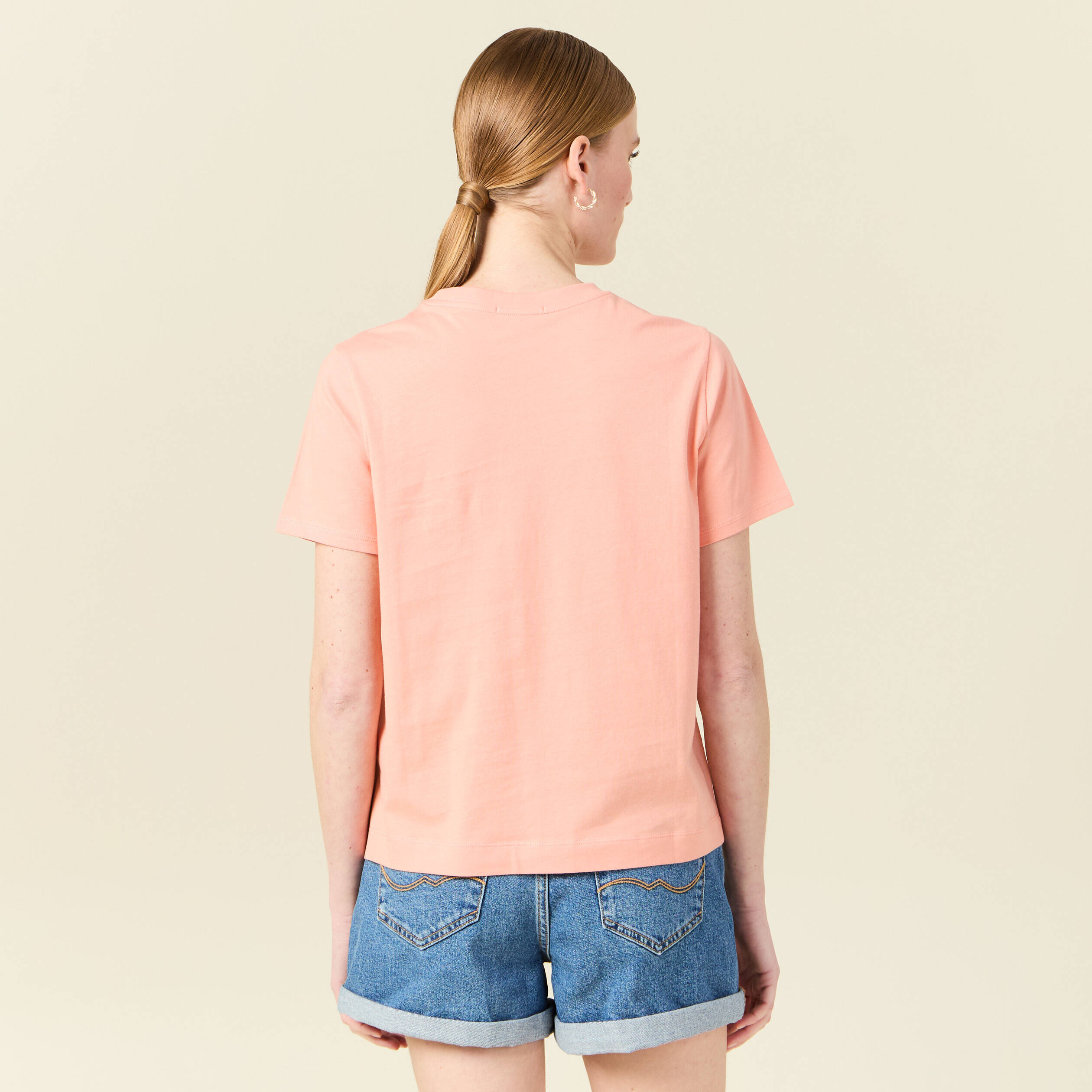 T-shirt en coton manches courtes rose corail femme