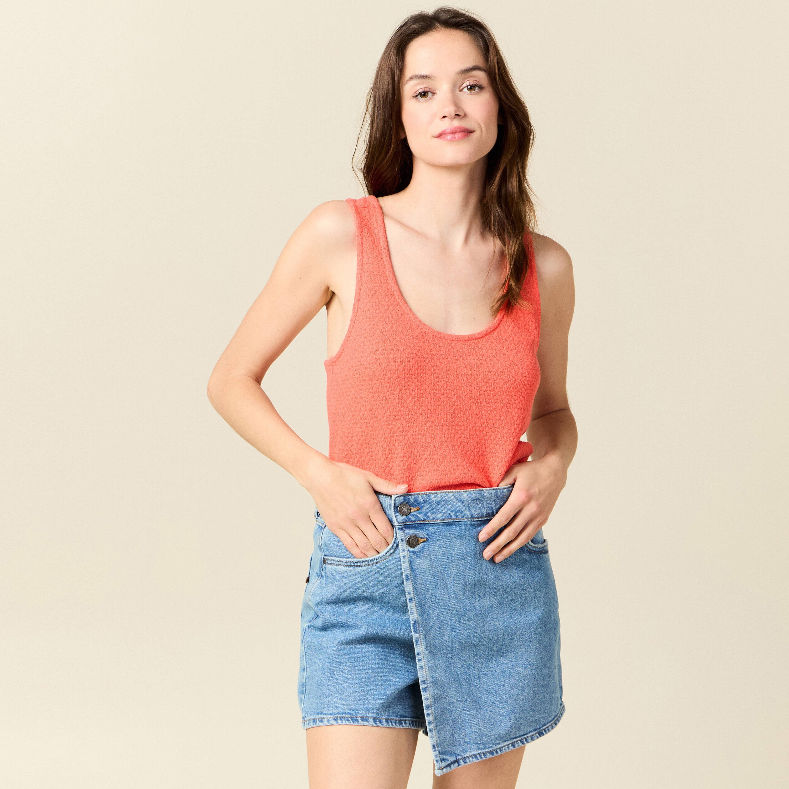 debardeur bretelles larges rouge corail femme Débardeur bretelles larges rouge corail femme