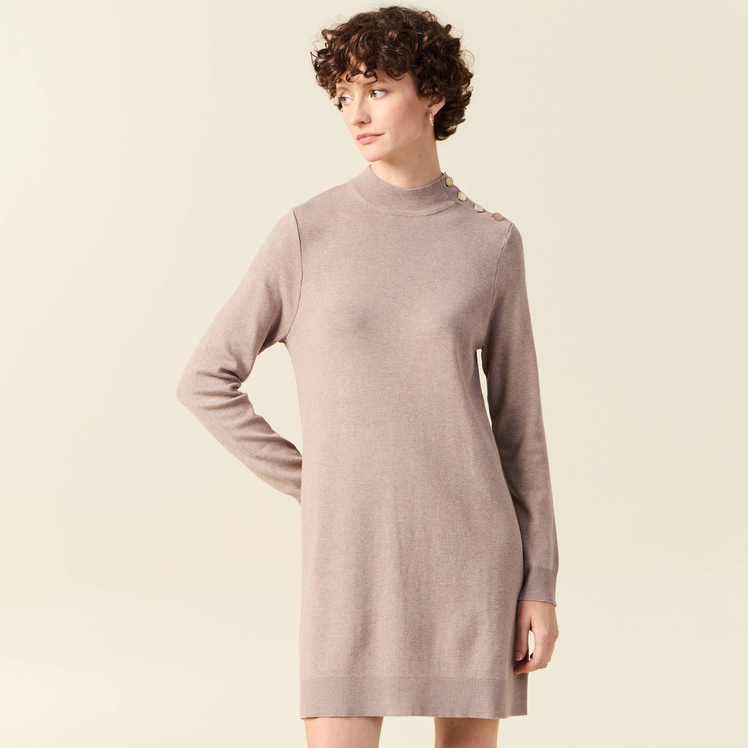 robe pull droite col montant taupe femme Robe pull droite col montant taupe femme