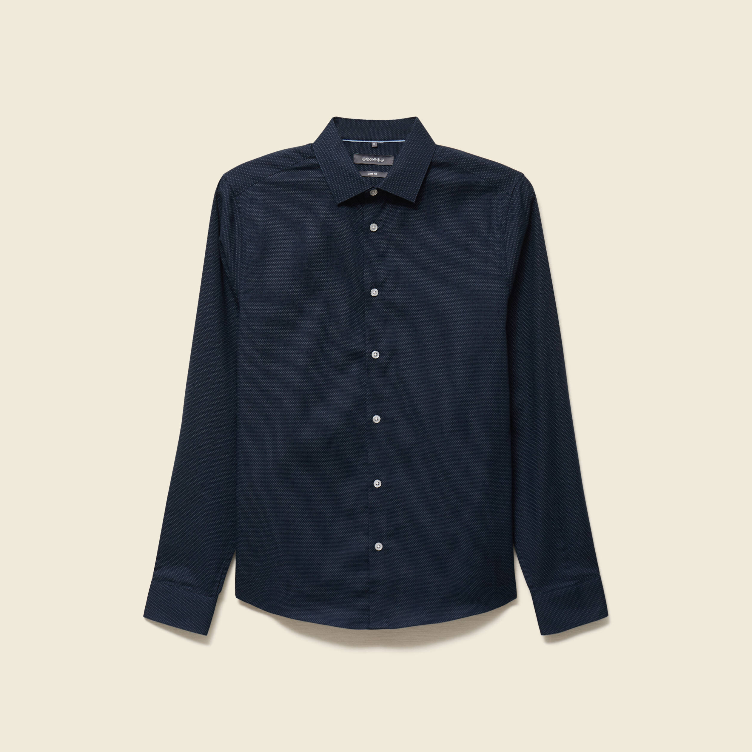Chemise cintr&eacute;e en coton manches longues bleu marine homme