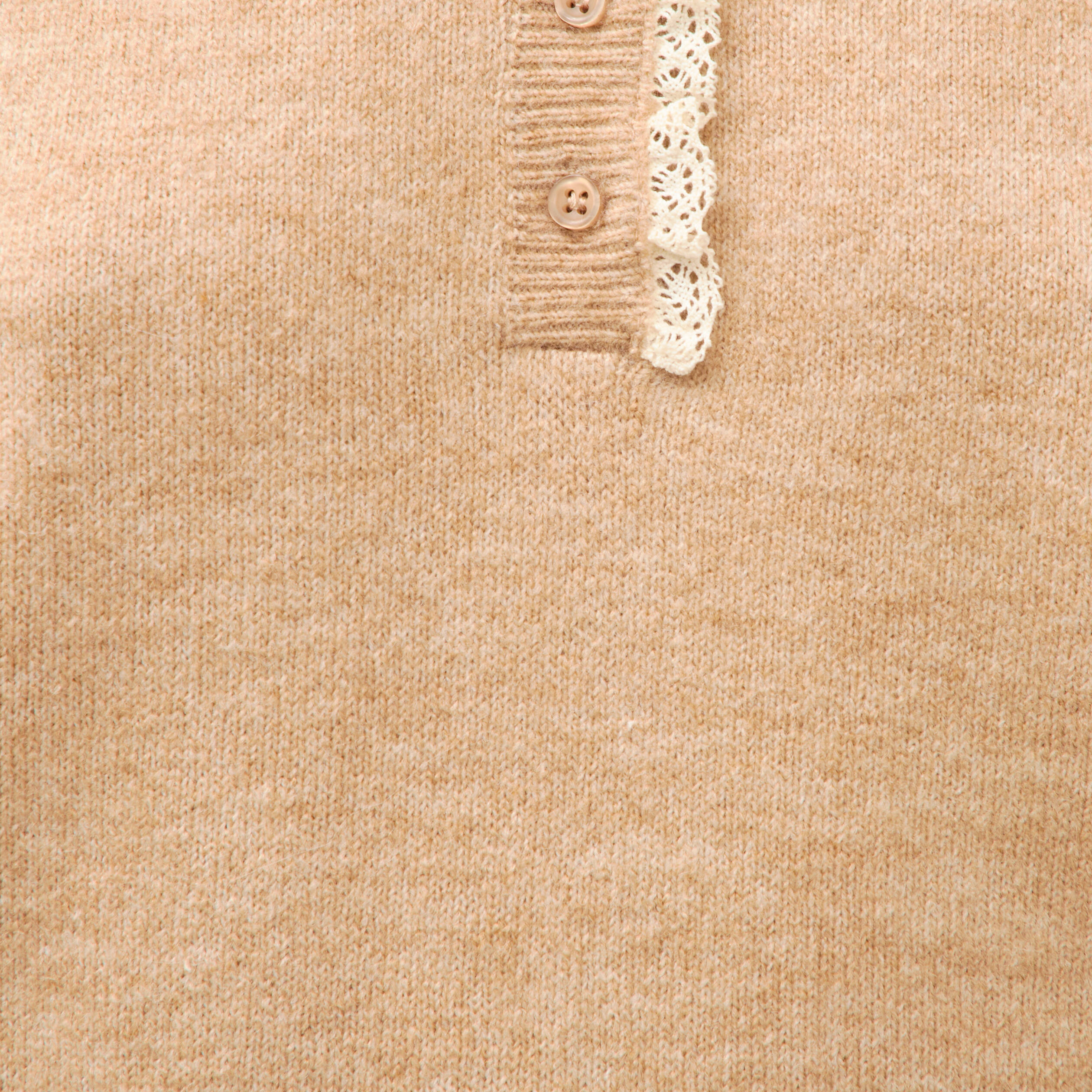 Pull col tunisien manches longues marron clair femme
