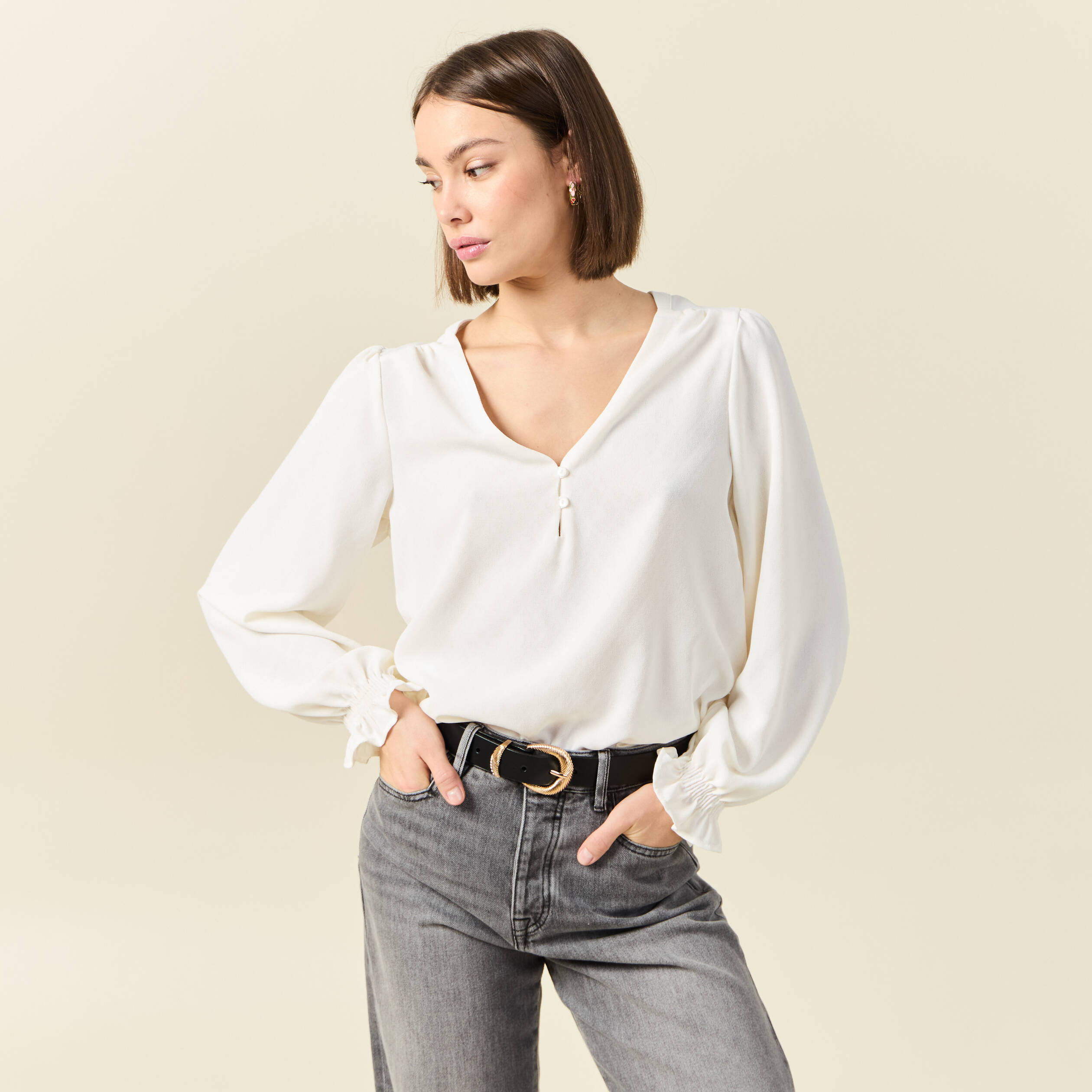 blouse manches longues ecru femme Blouse manches longues ecru femme