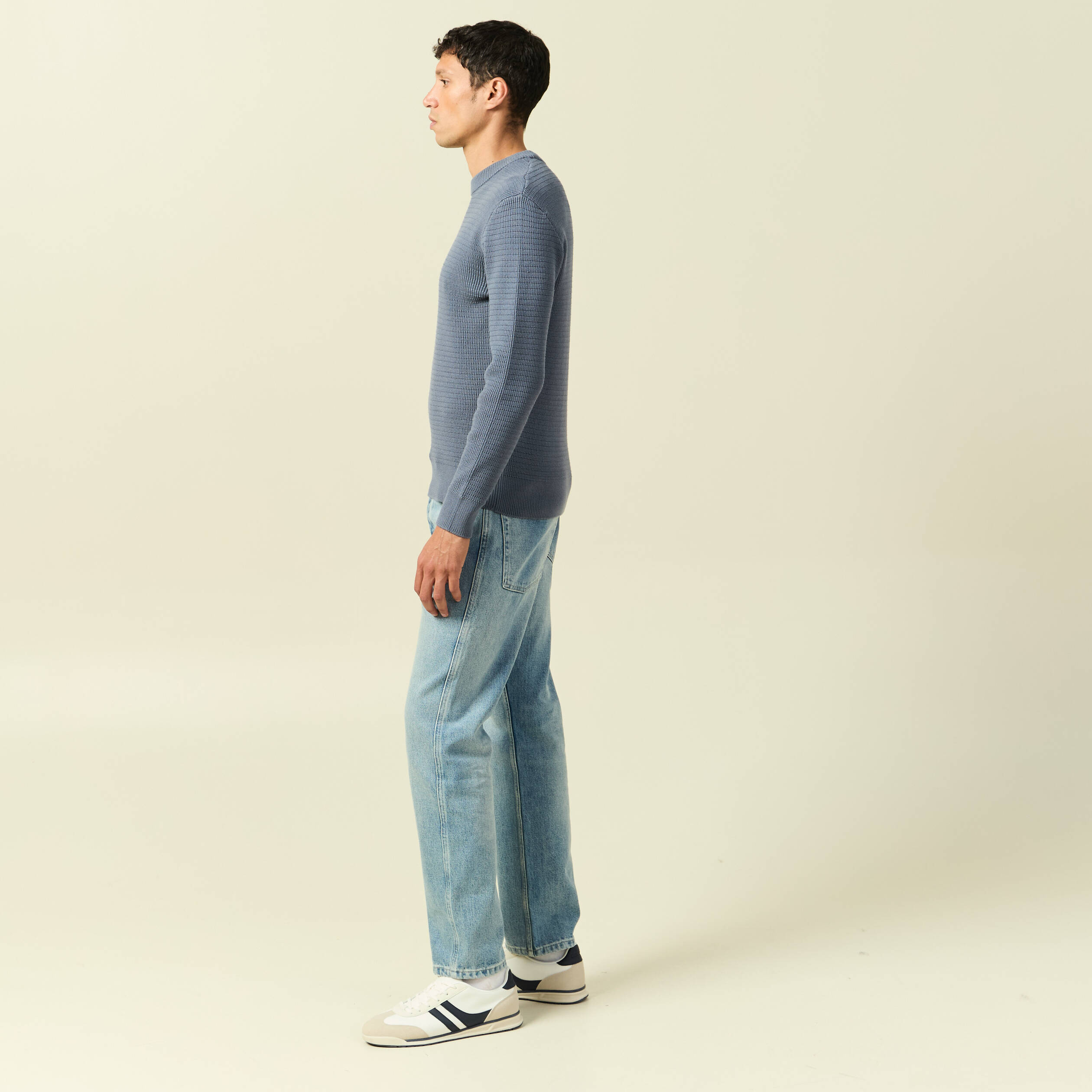 Pull col rond manches longues bleu gris homme