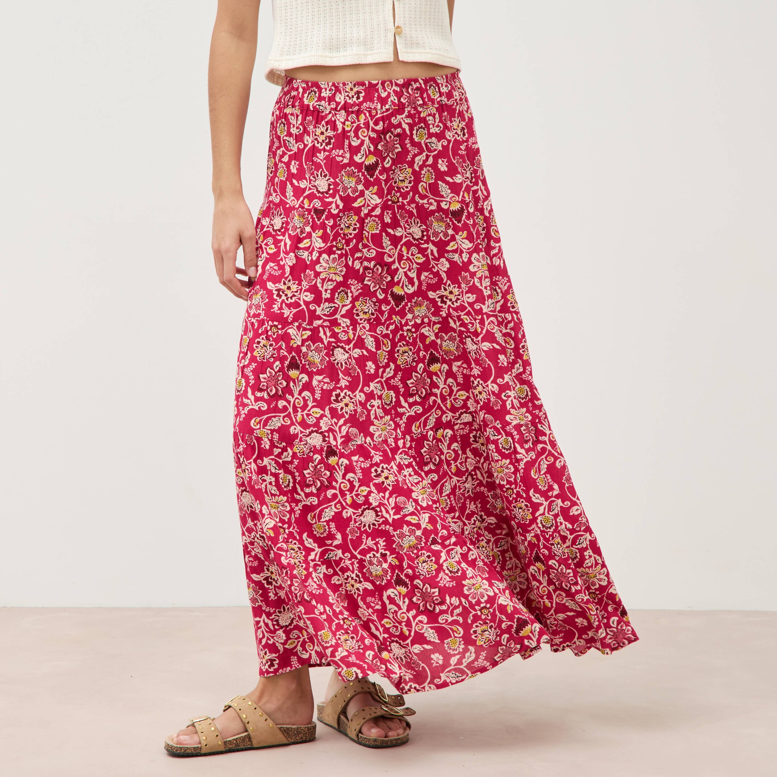 Jupe fluide rouge cerise femme