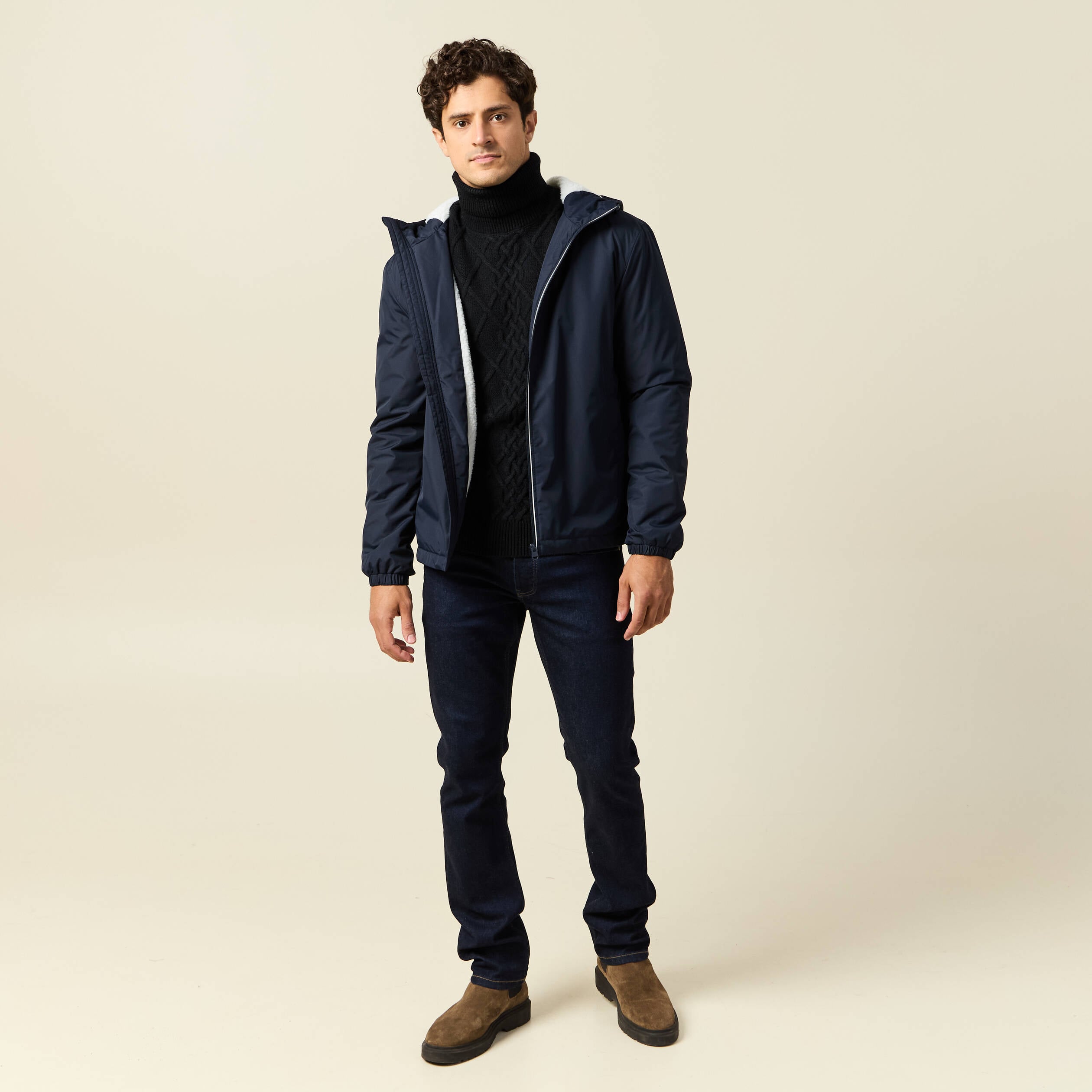 Parka courte droite effet polaire bleu marine homme
