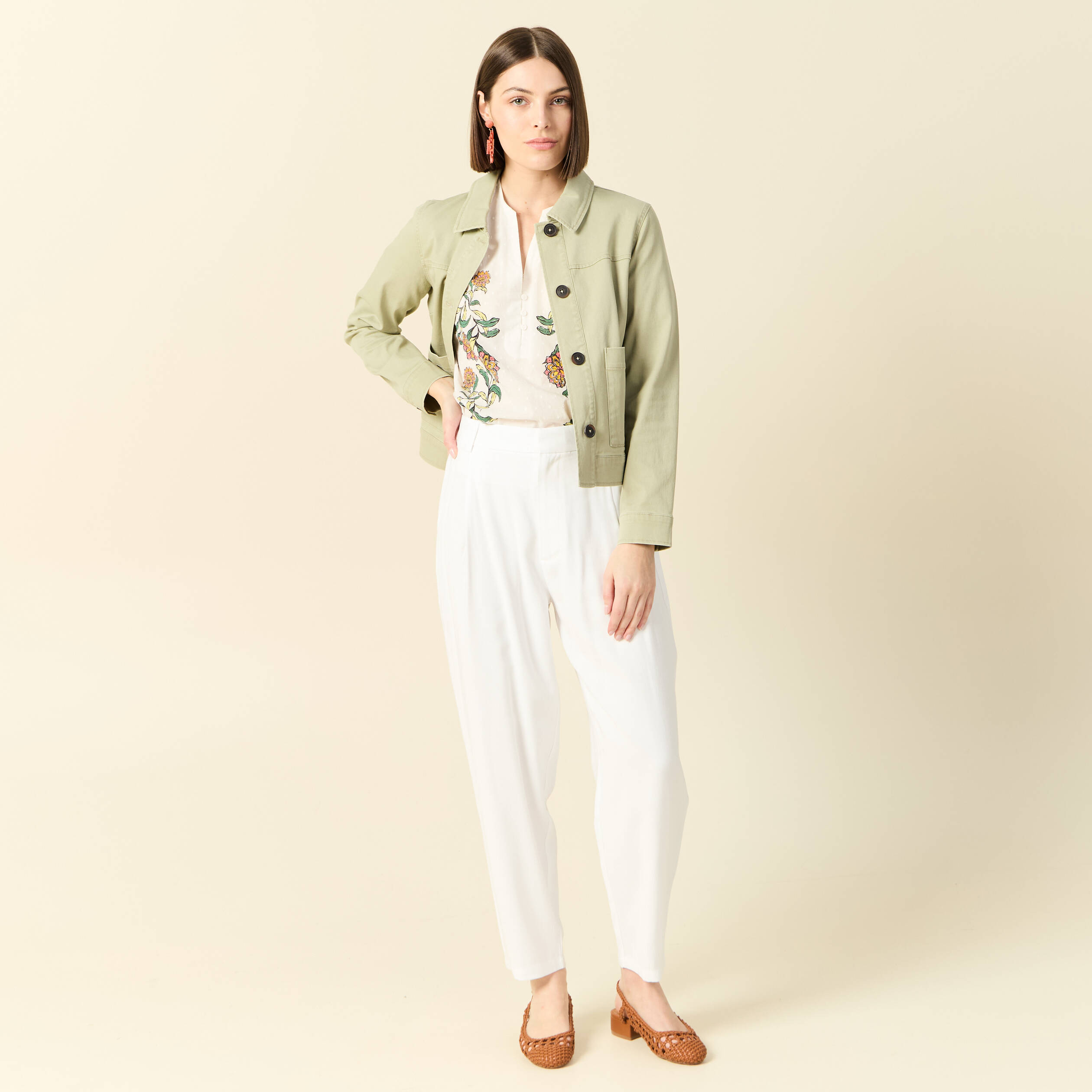 blouson boutonne vert kaki femme Blouson boutonné vert kaki femme