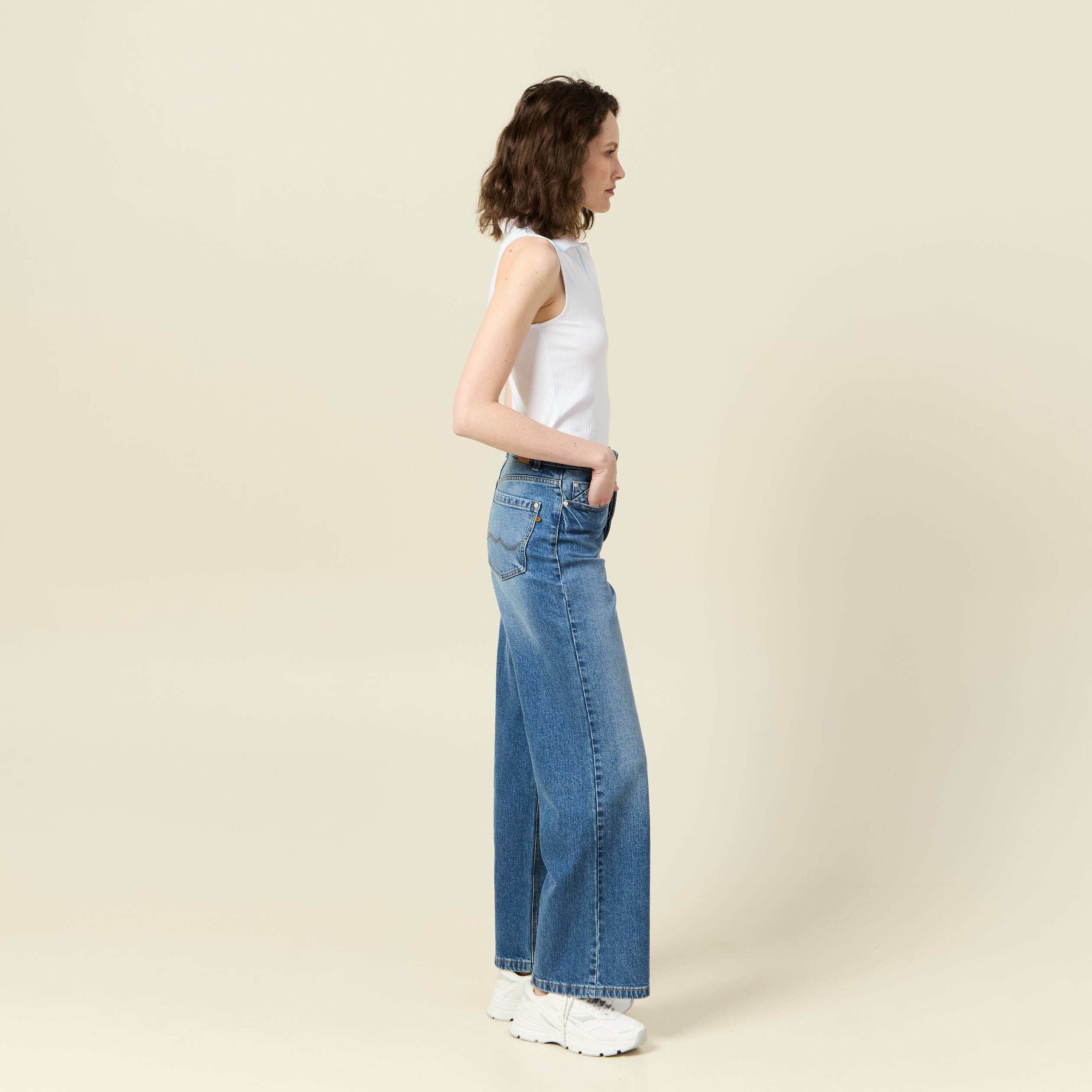 jeans large taille haute denim stone femme Jeans large taille haute denim stone femme
