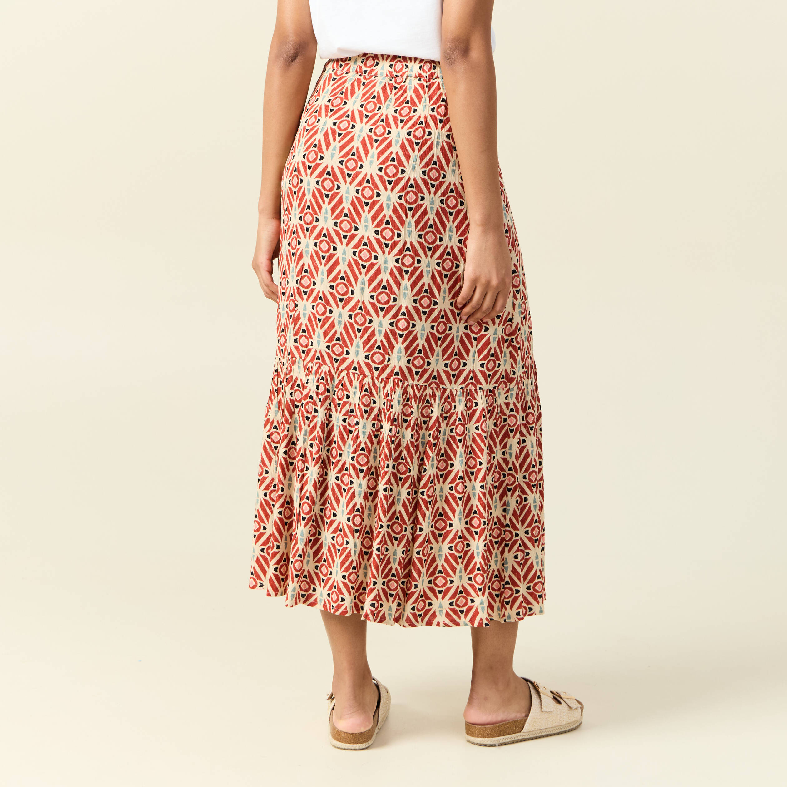 jupe longue evasee terracotta femme Jupe longue évasée terracotta femme