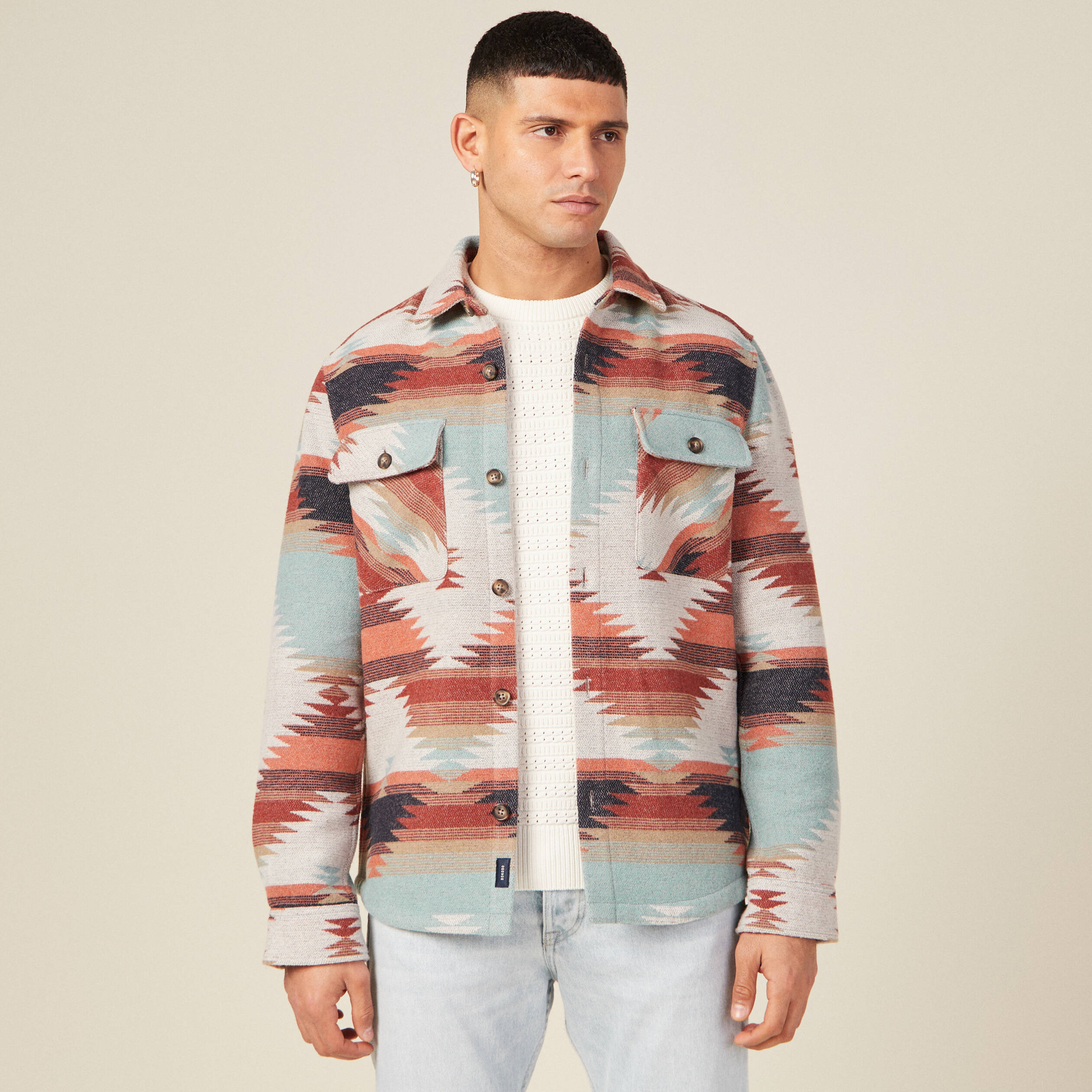 Surchemise droite longue manches longues ecru homme