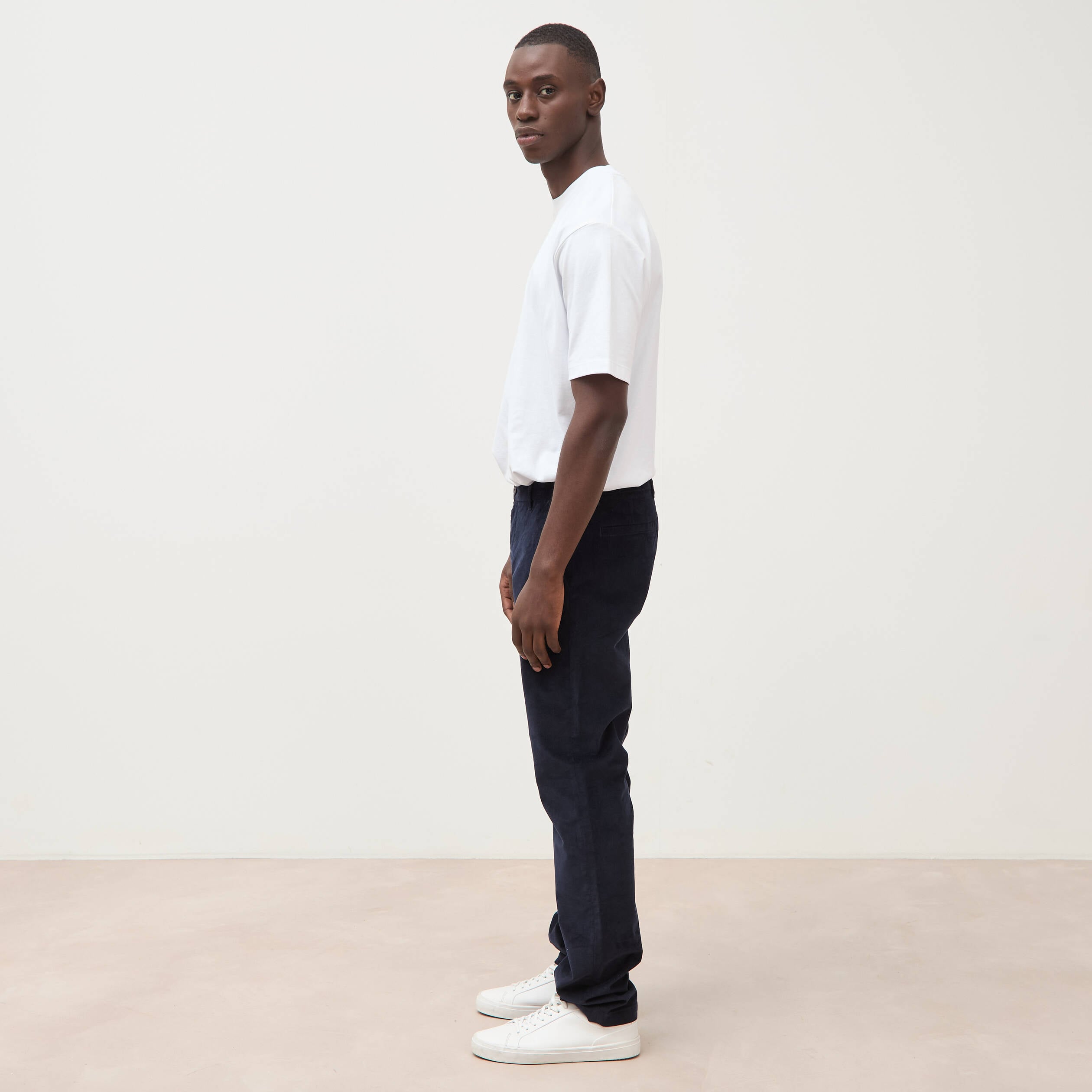Pantalon straight velours longueur 32 bleu marine homme