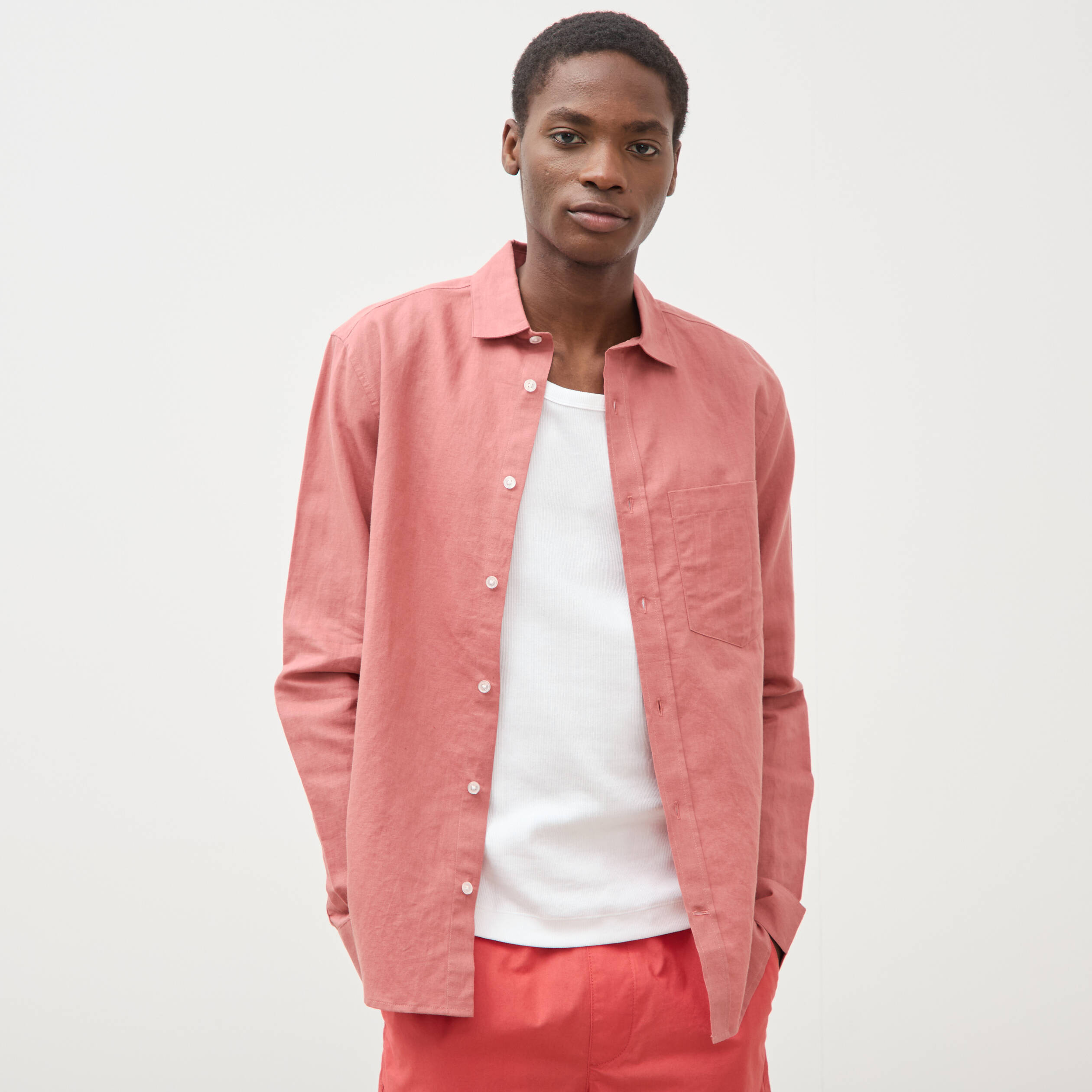 Chemise manches longues rose homme