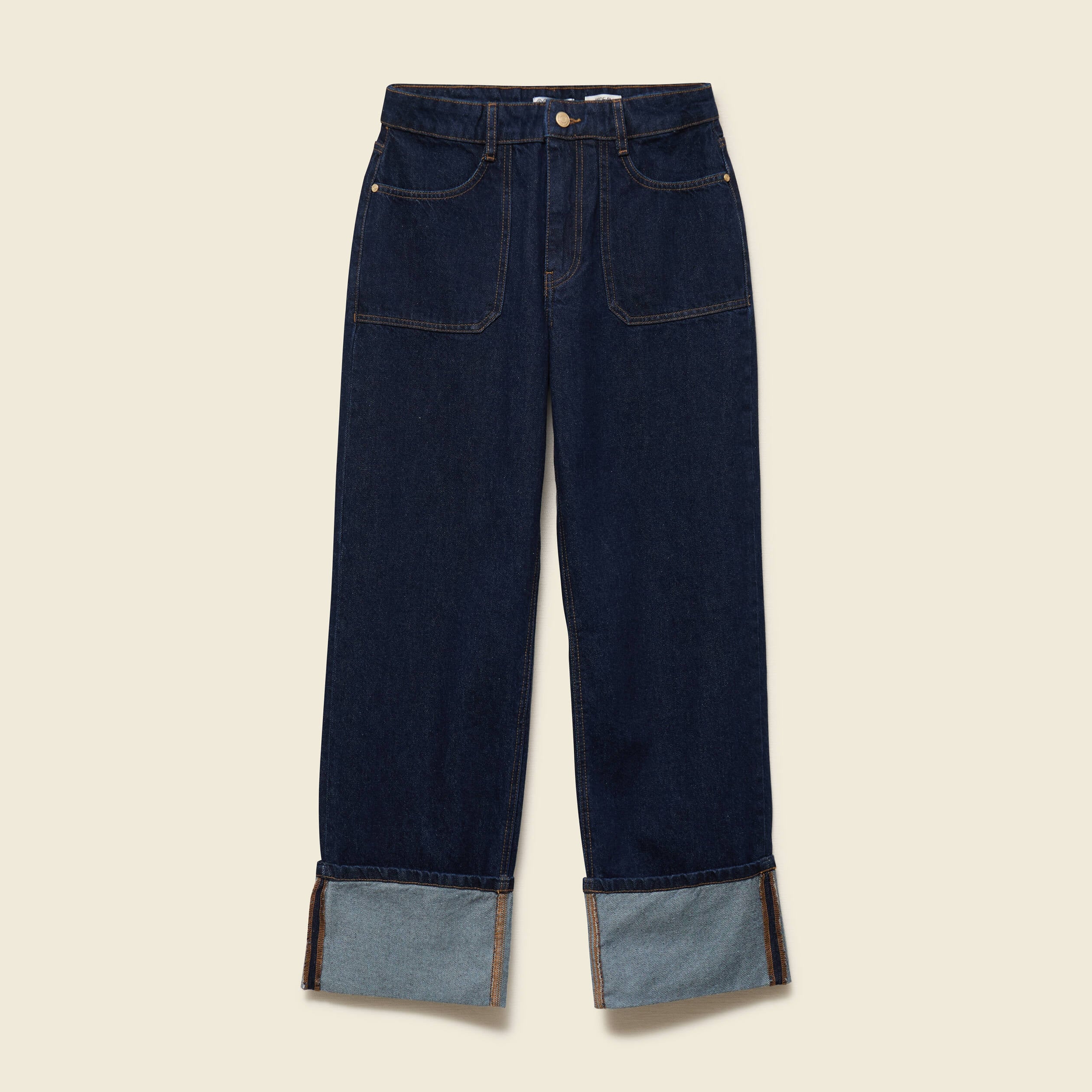 Jeans wide large taille haute denim brut rinse femme