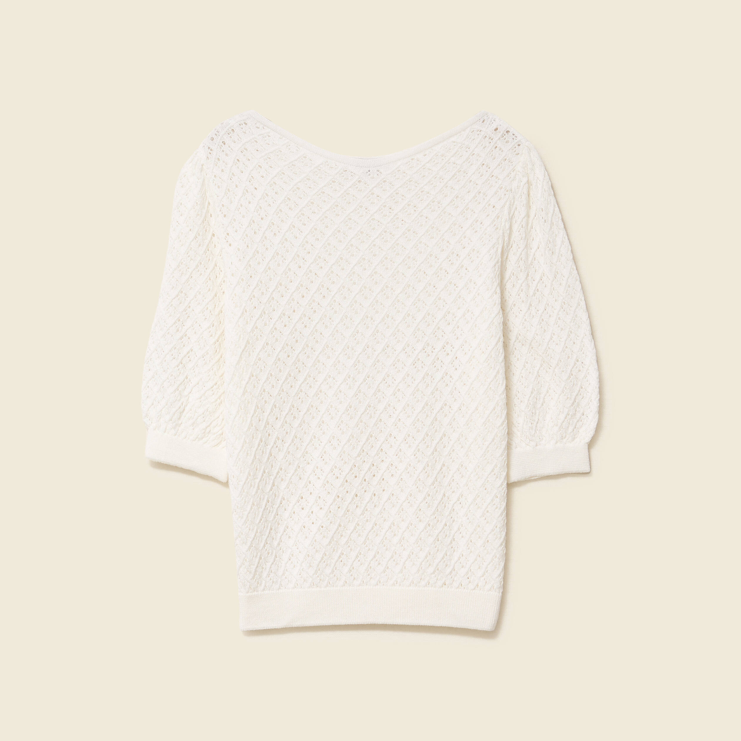 pull ajoure col rond manches courtes ecru femme Pull ajouré col rond manches courtes ecru femme