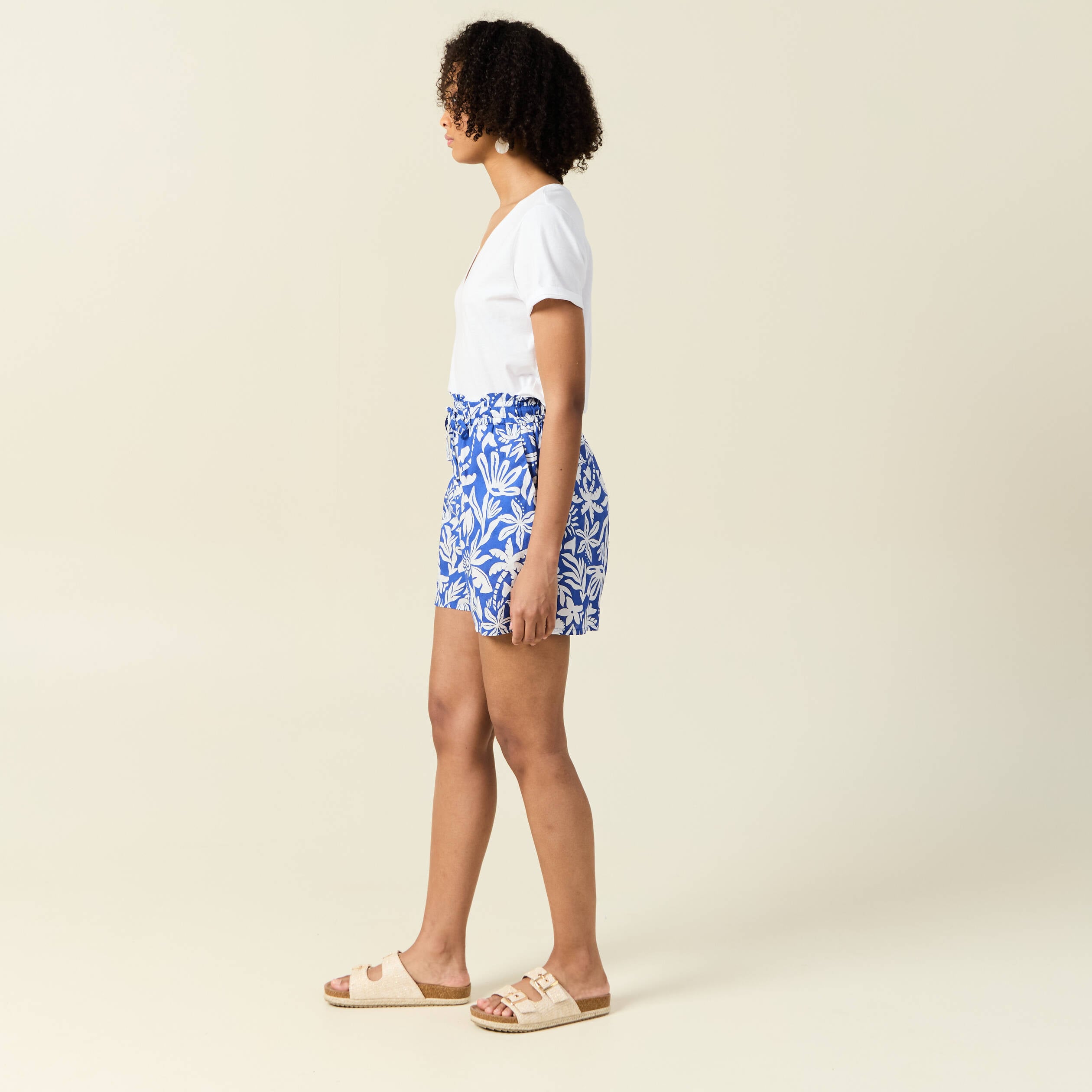 Short droite taille haute bleu femme