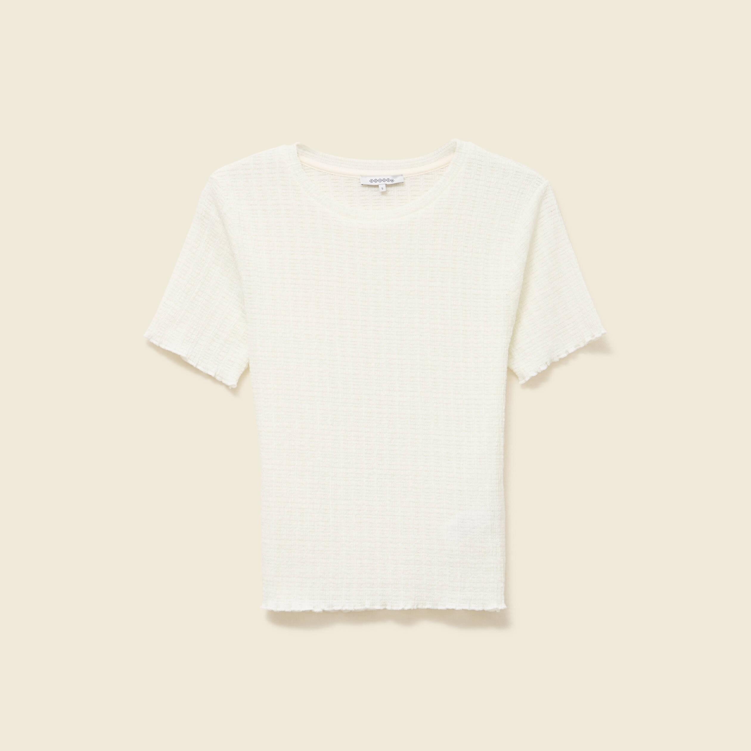 T-shirt ajusté court manches courtes ivoire femme