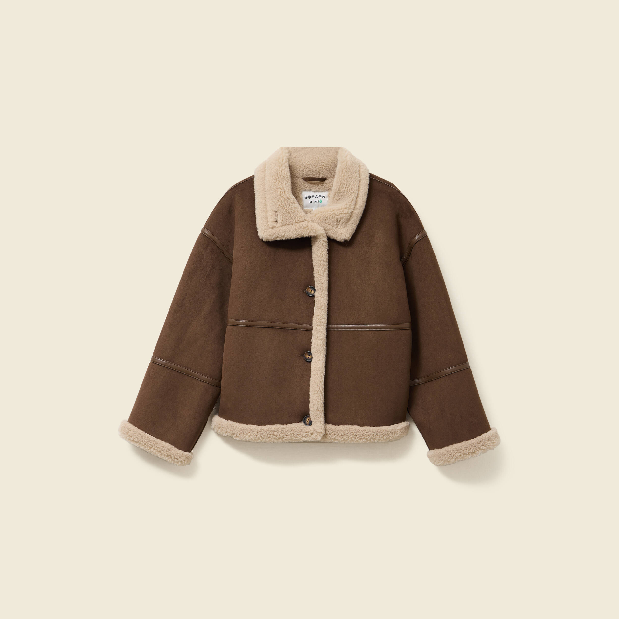 Manteau oversize court col classique marron fonc&eacute; femme