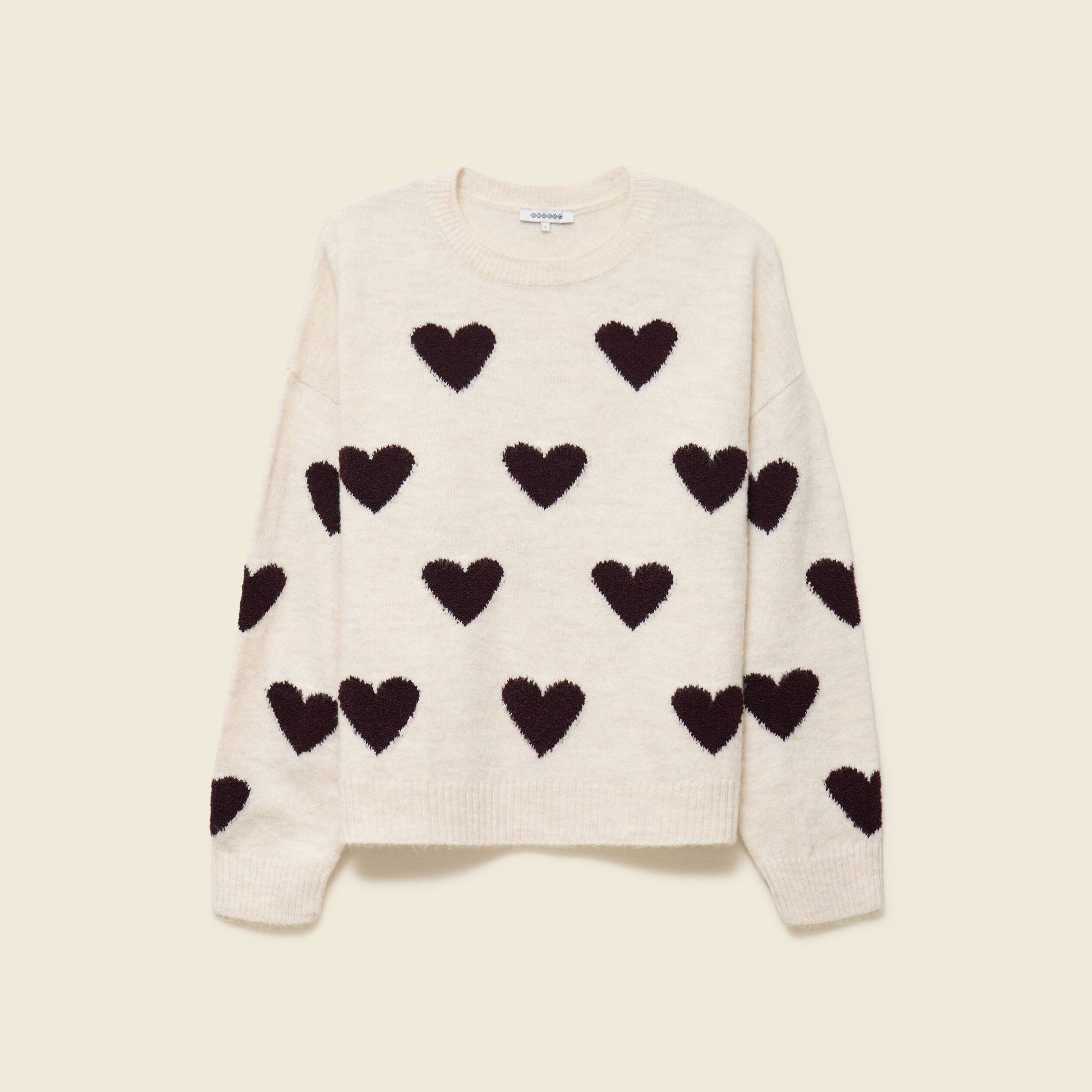 Pull manches longues bouclette col rond prune femme