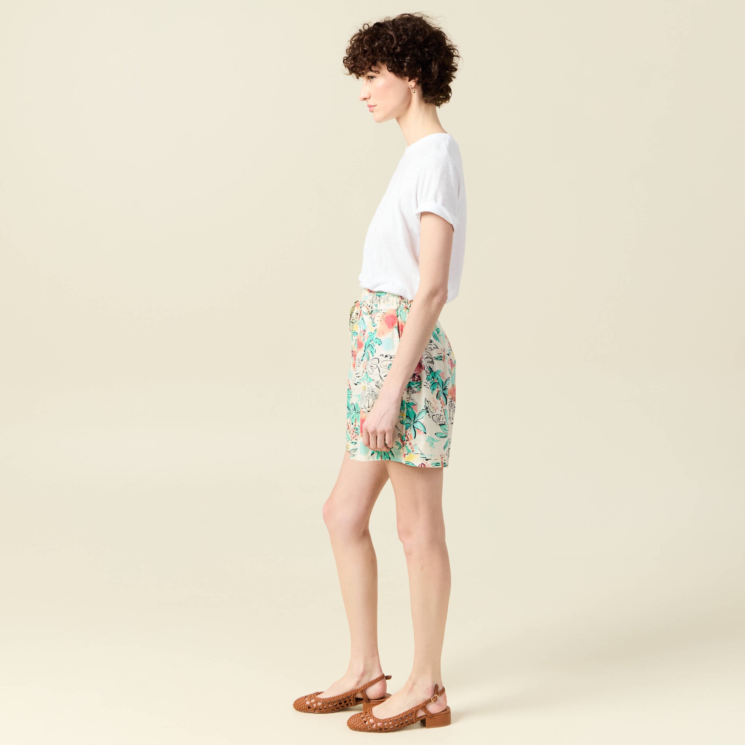 Short droite taille haute blanc femme