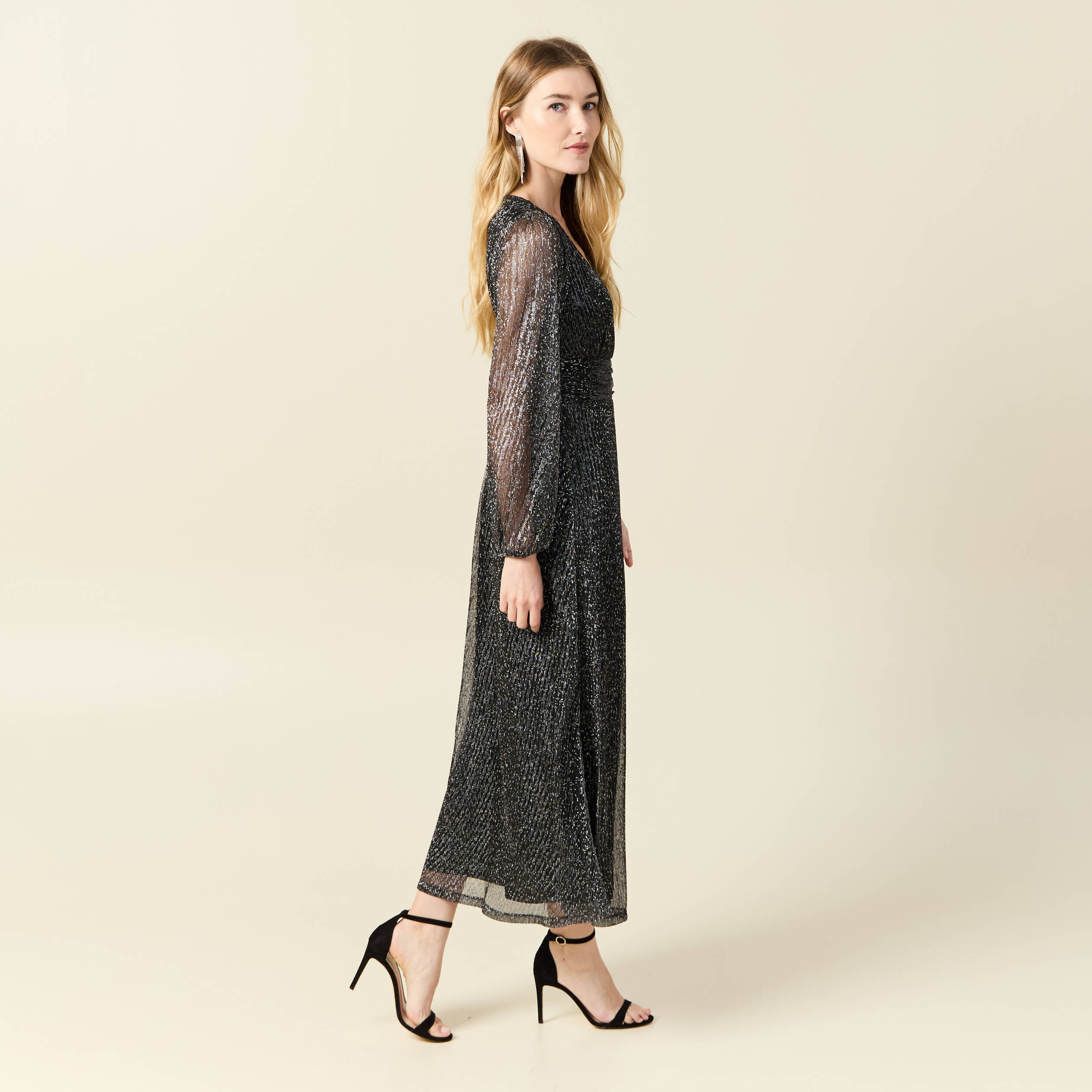 robe longue fils metallises noir femme Robe longue fils métallisés noir femme