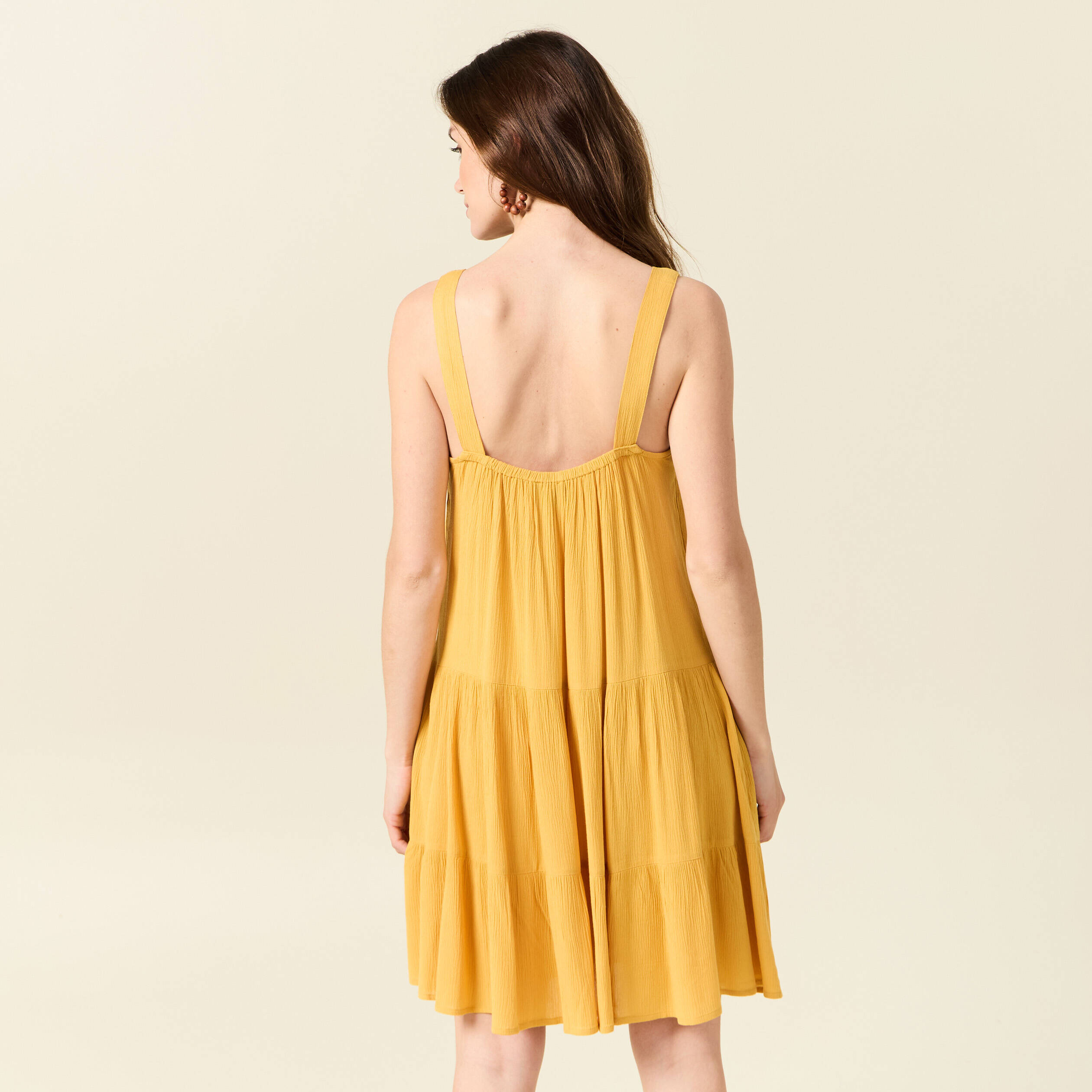 robe evasee poitrine crochet jaune femme Robe évasée poitrine crochet jaune femme