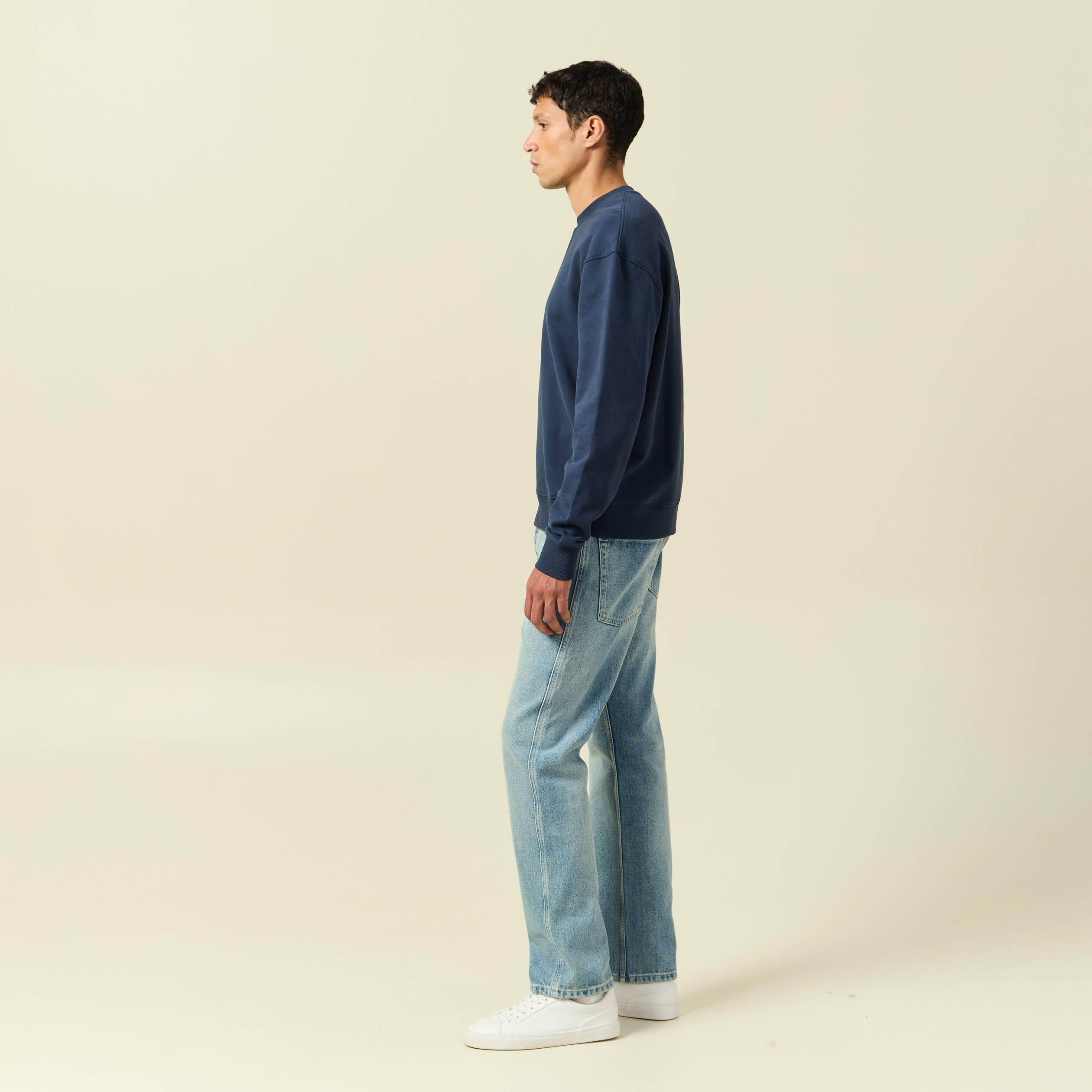 Sweat manches longues en coton bleu marine homme