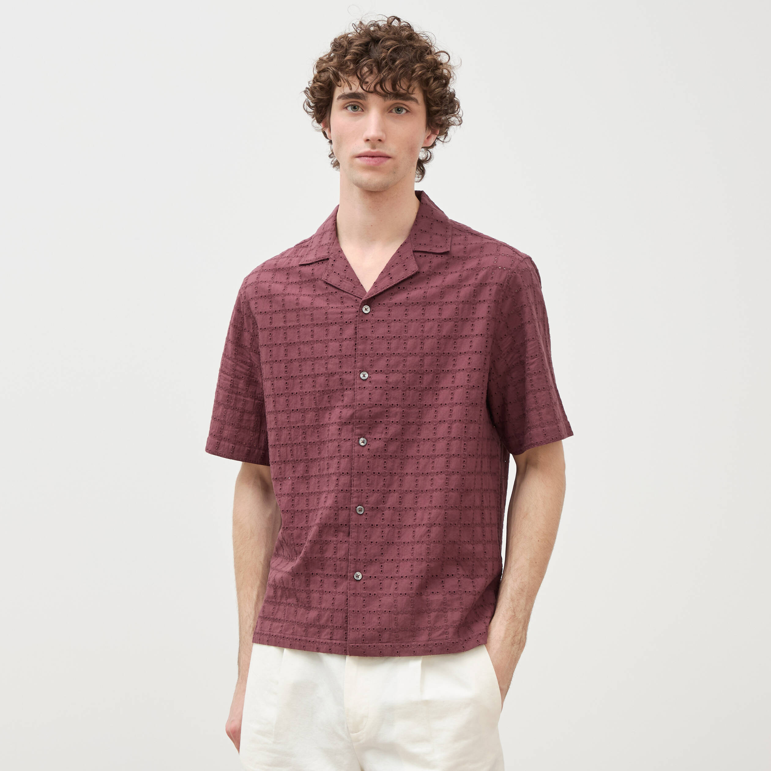 Chemise boyfriend en coton avec broderie prune homme
