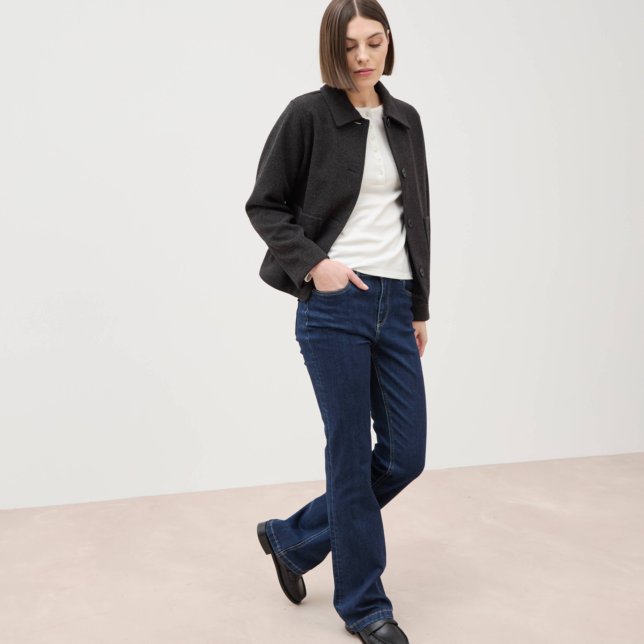Jeans bootcut taille haute denim brut femme