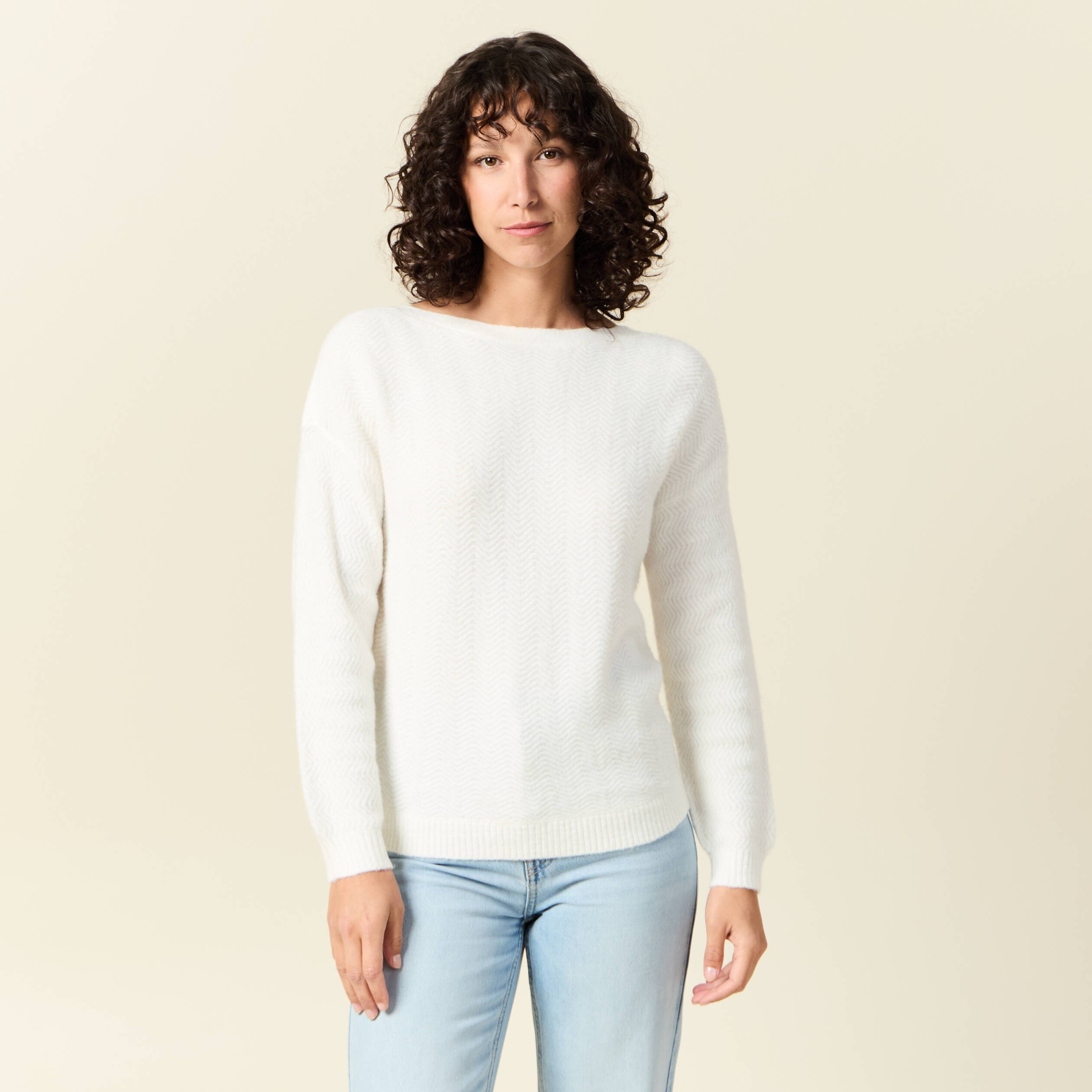 Pull manches longues ecru femme