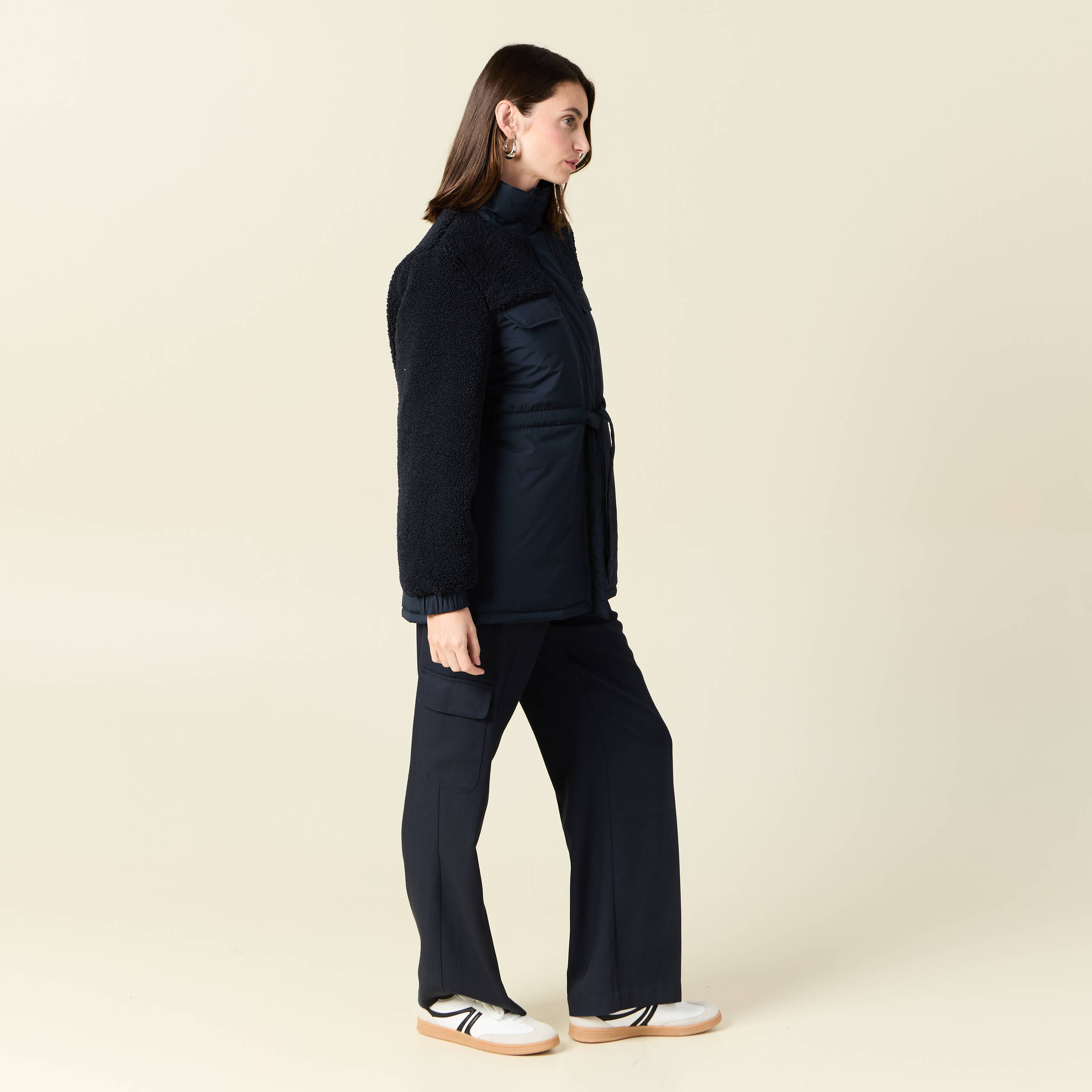 manteau manches sherpa bleu marine femme Manteau manches sherpa bleu marine femme