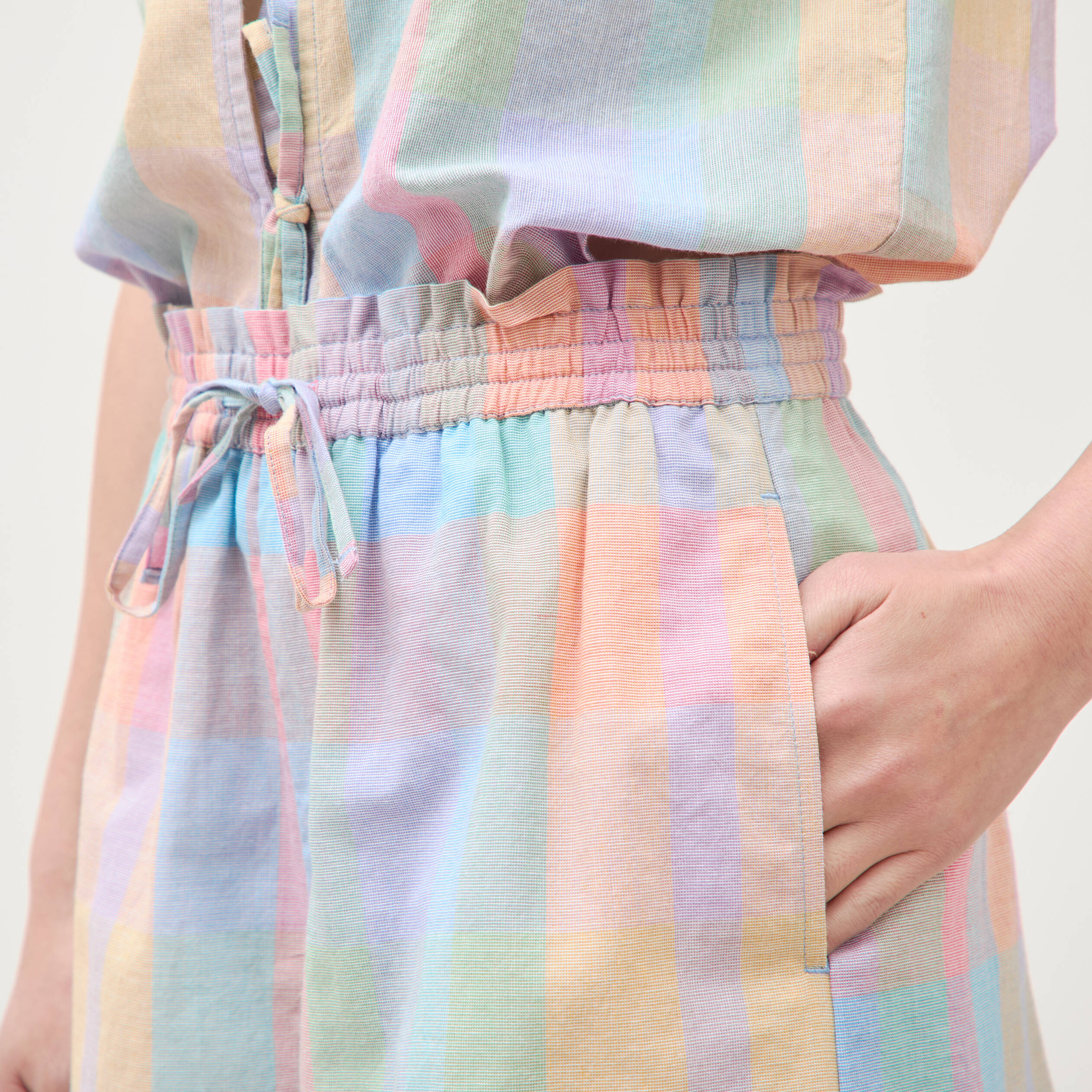 Short &agrave; carreaux en coton doubl&eacute; multicolore femme