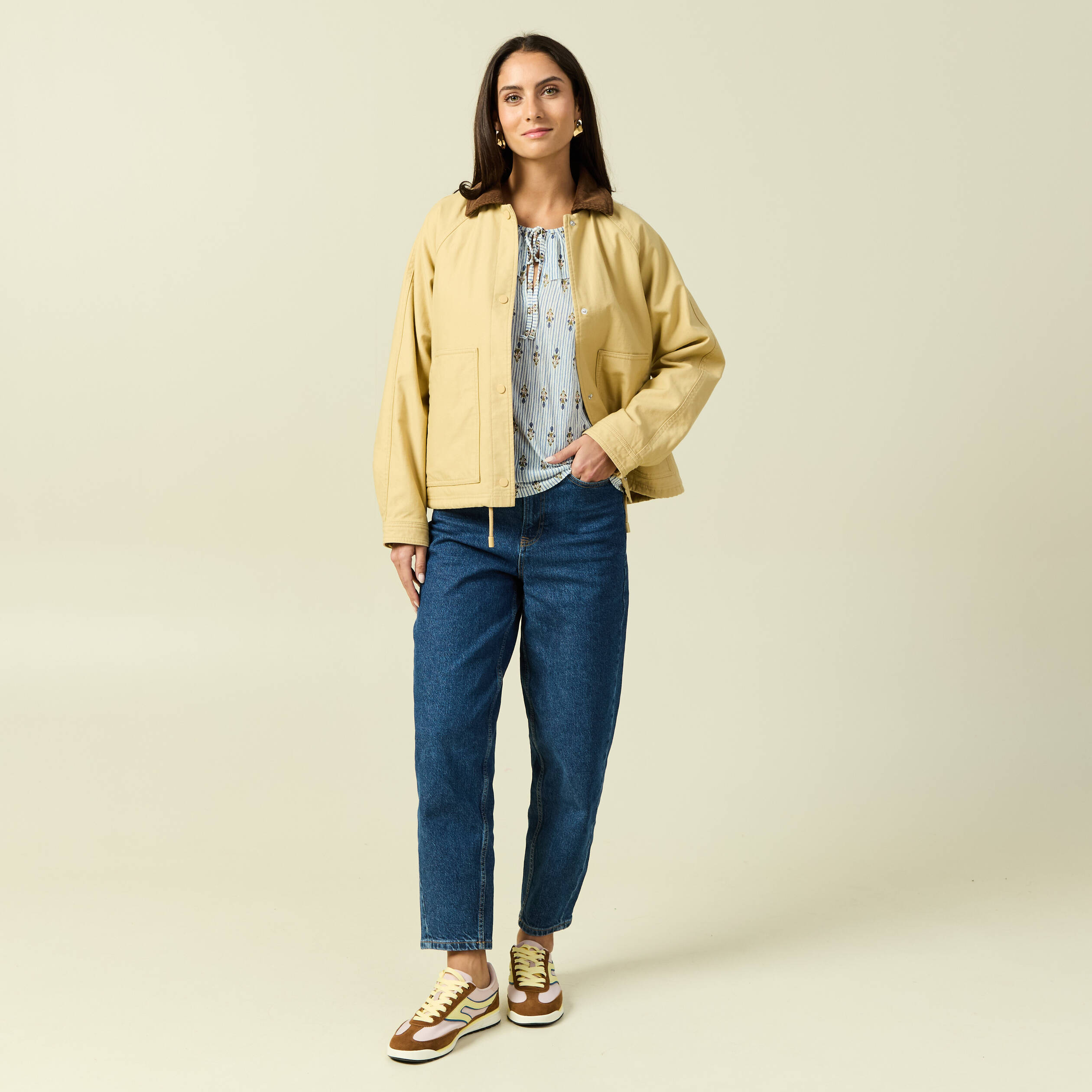 Blouse col rond manches longues bleu ciel femme