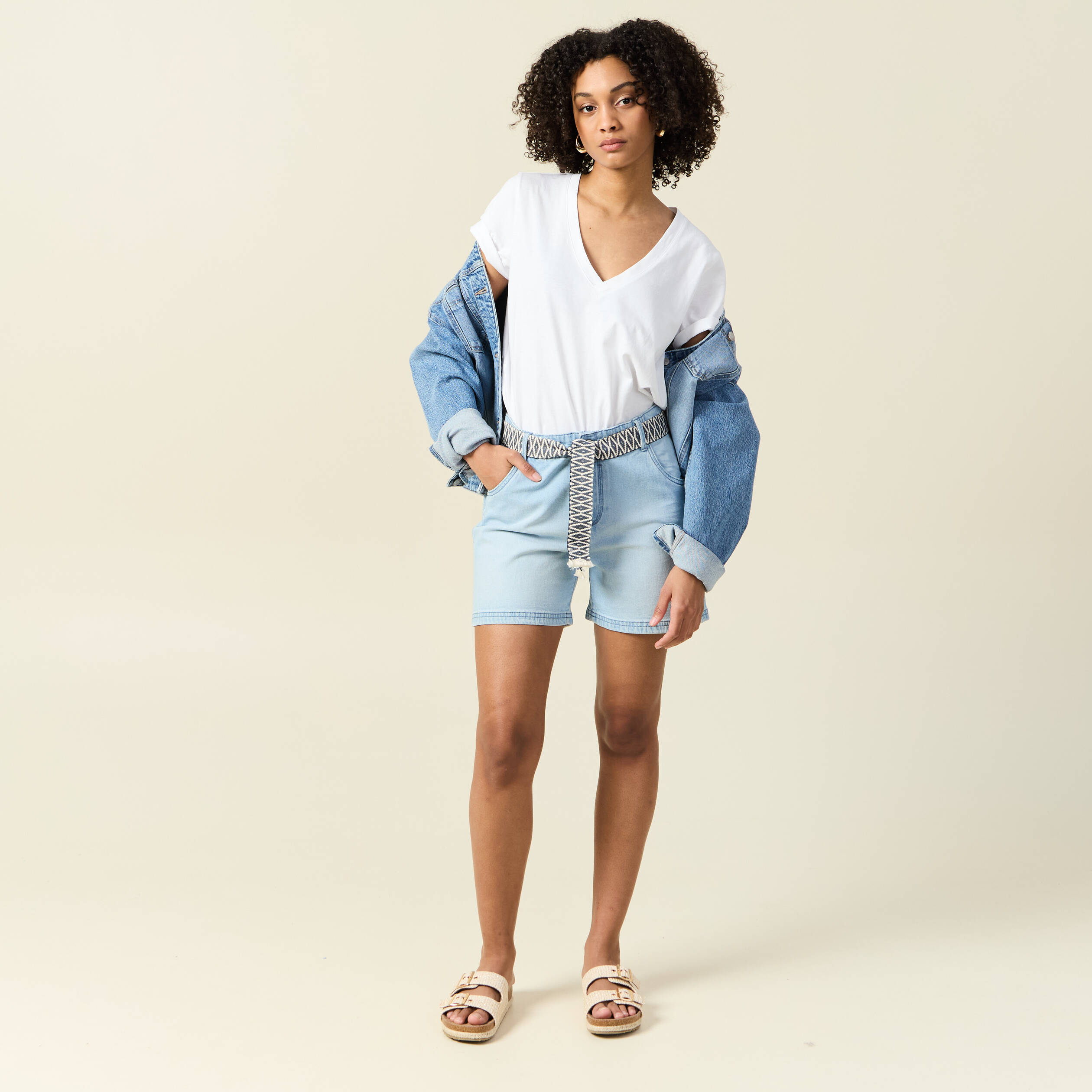 short boyfriend ceinture jean denim bleach femme Short boyfriend ceinturé jean denim bleach femme