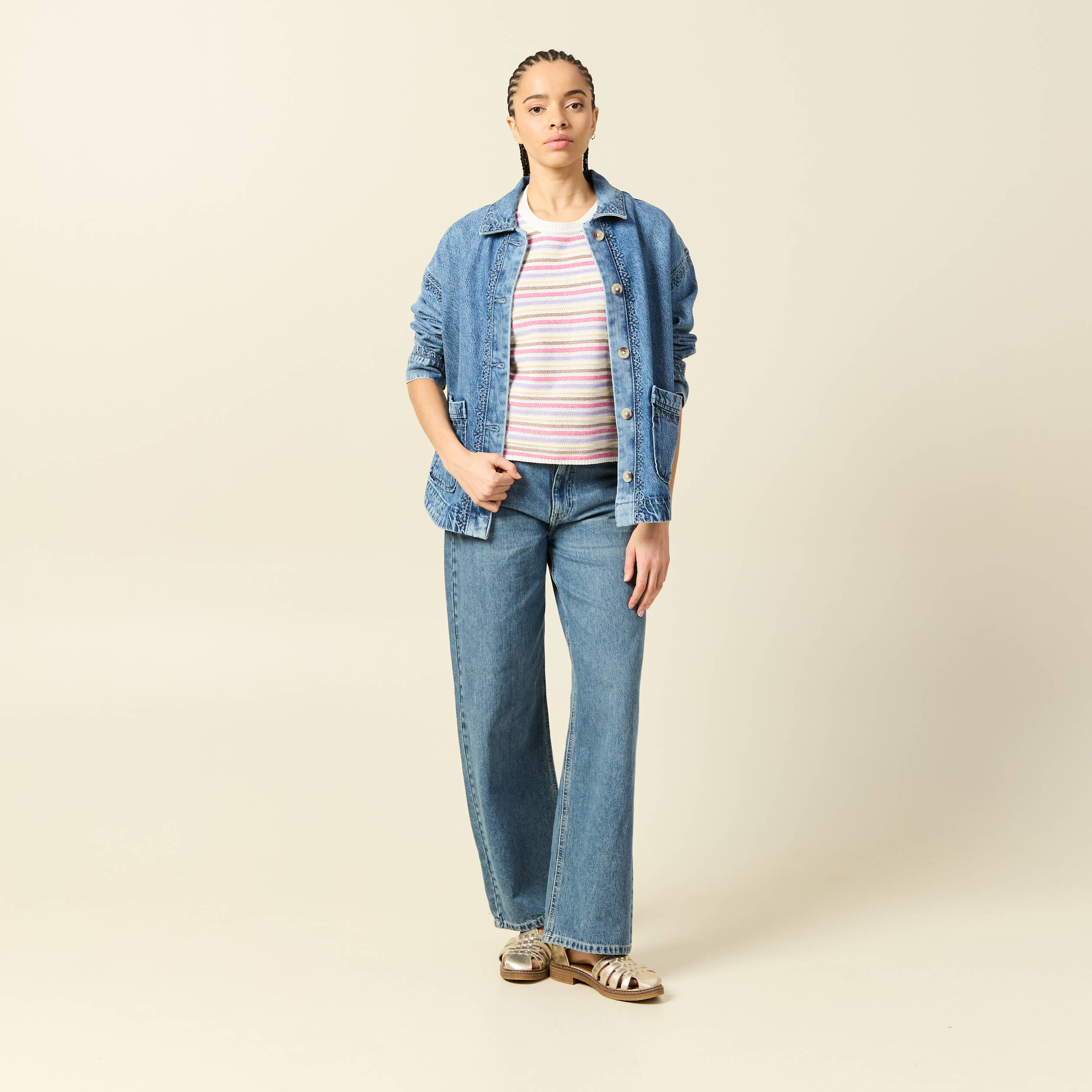Pull droit court col rond manches coude violet clair femme