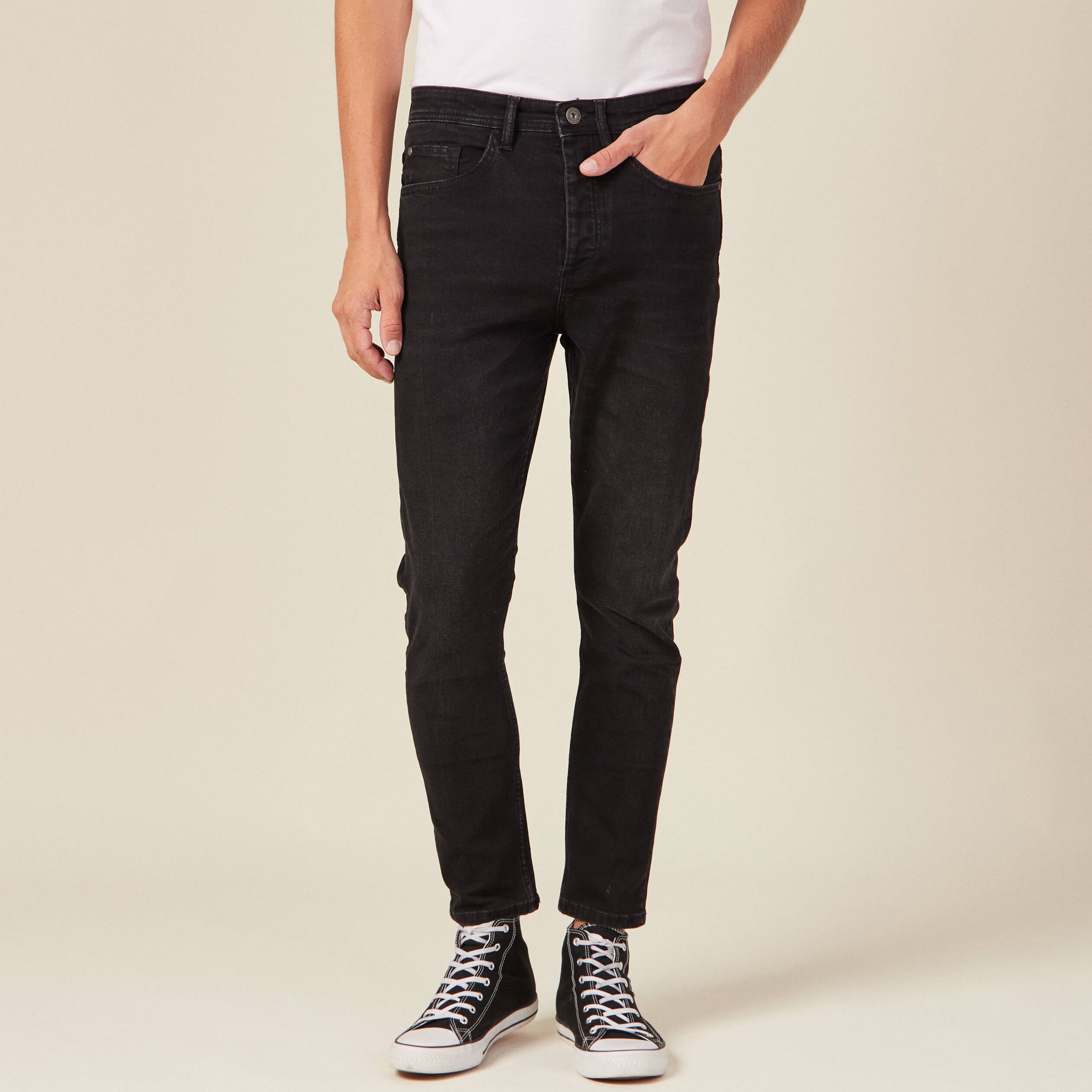 Jeans tapered 5 poches denim noir homme