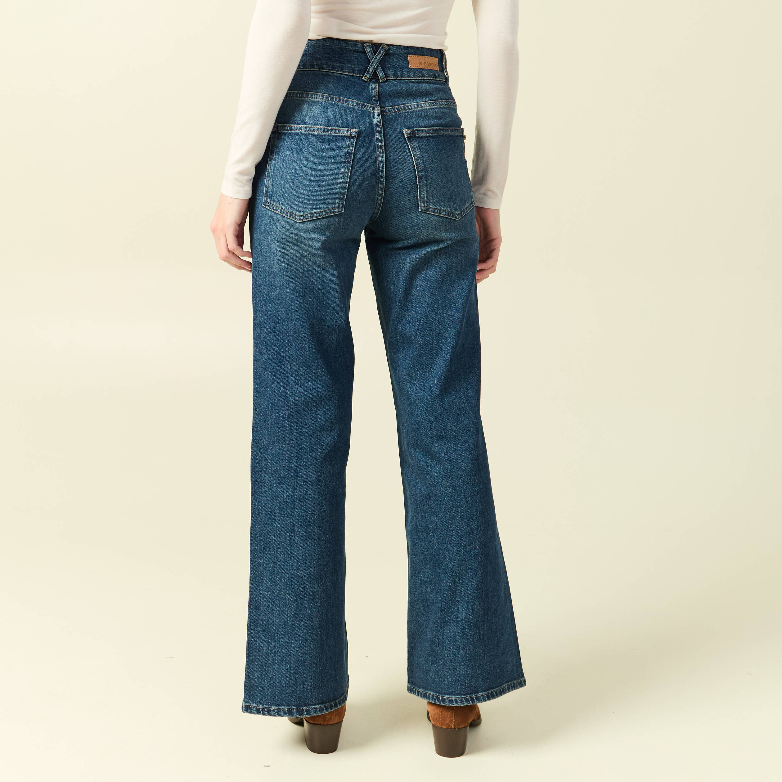 Jeans bootcut taille haute bleu femme