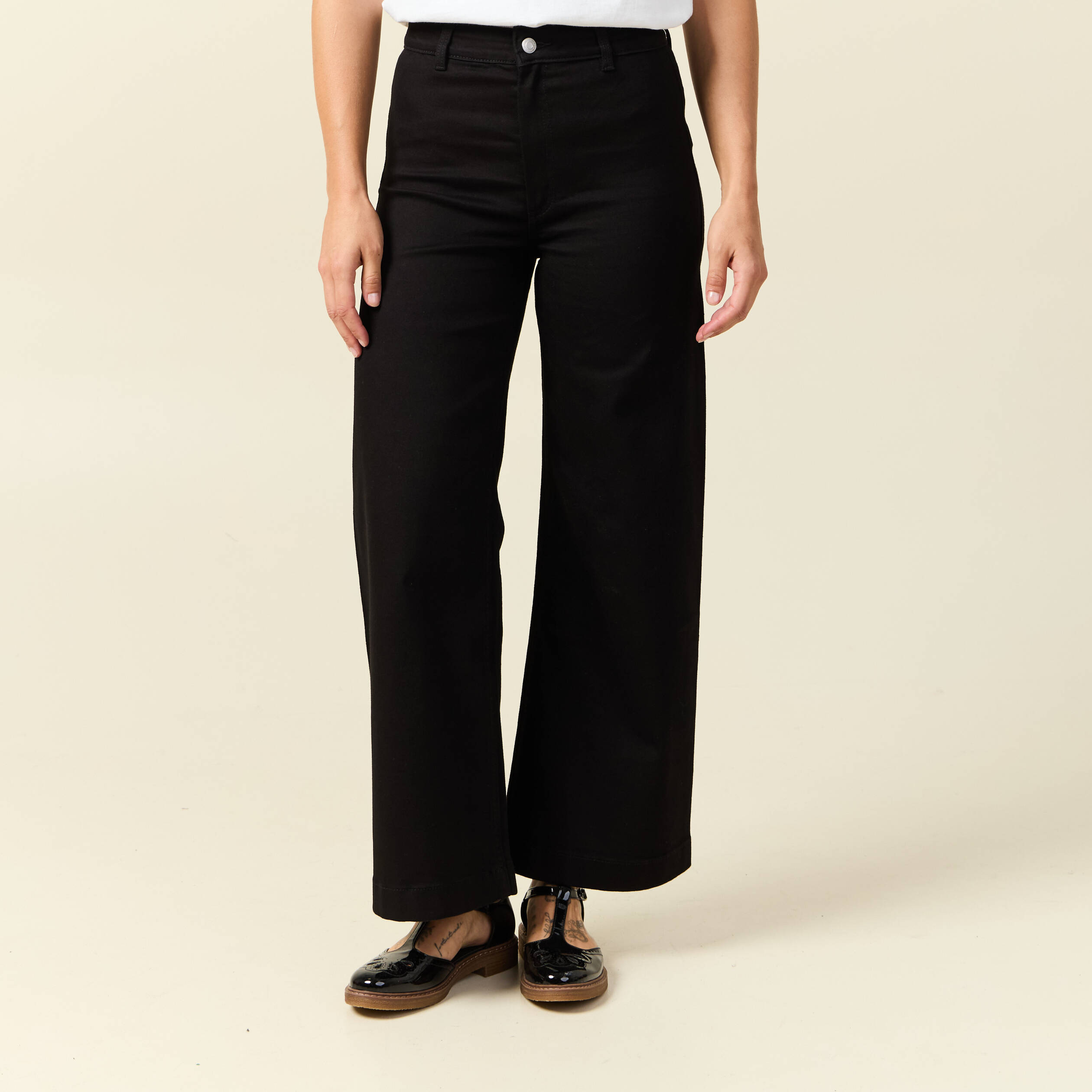 Jeans large taille haute denim noir femme