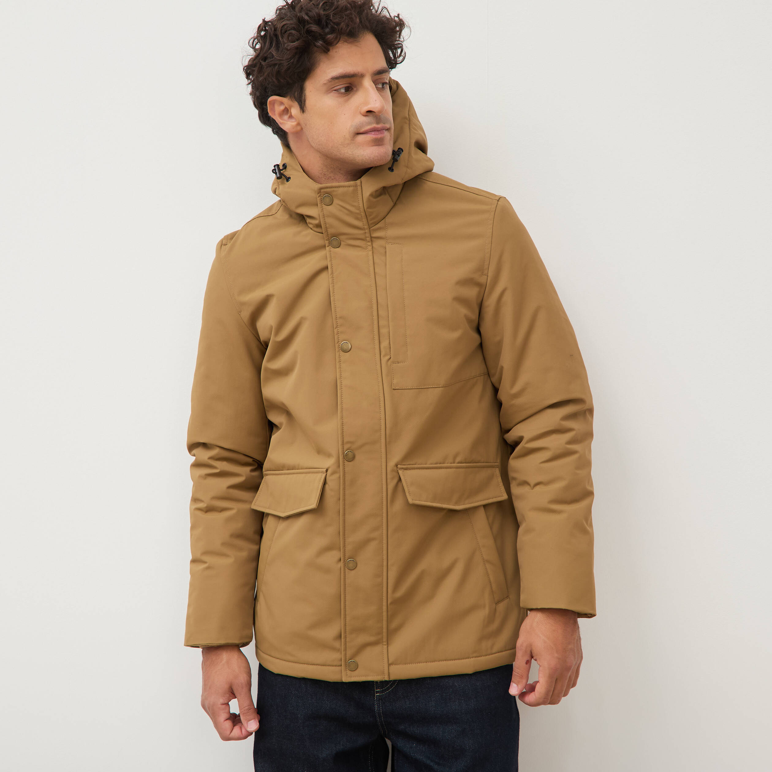 Parka longue droite &agrave; capuche vert kaki homme