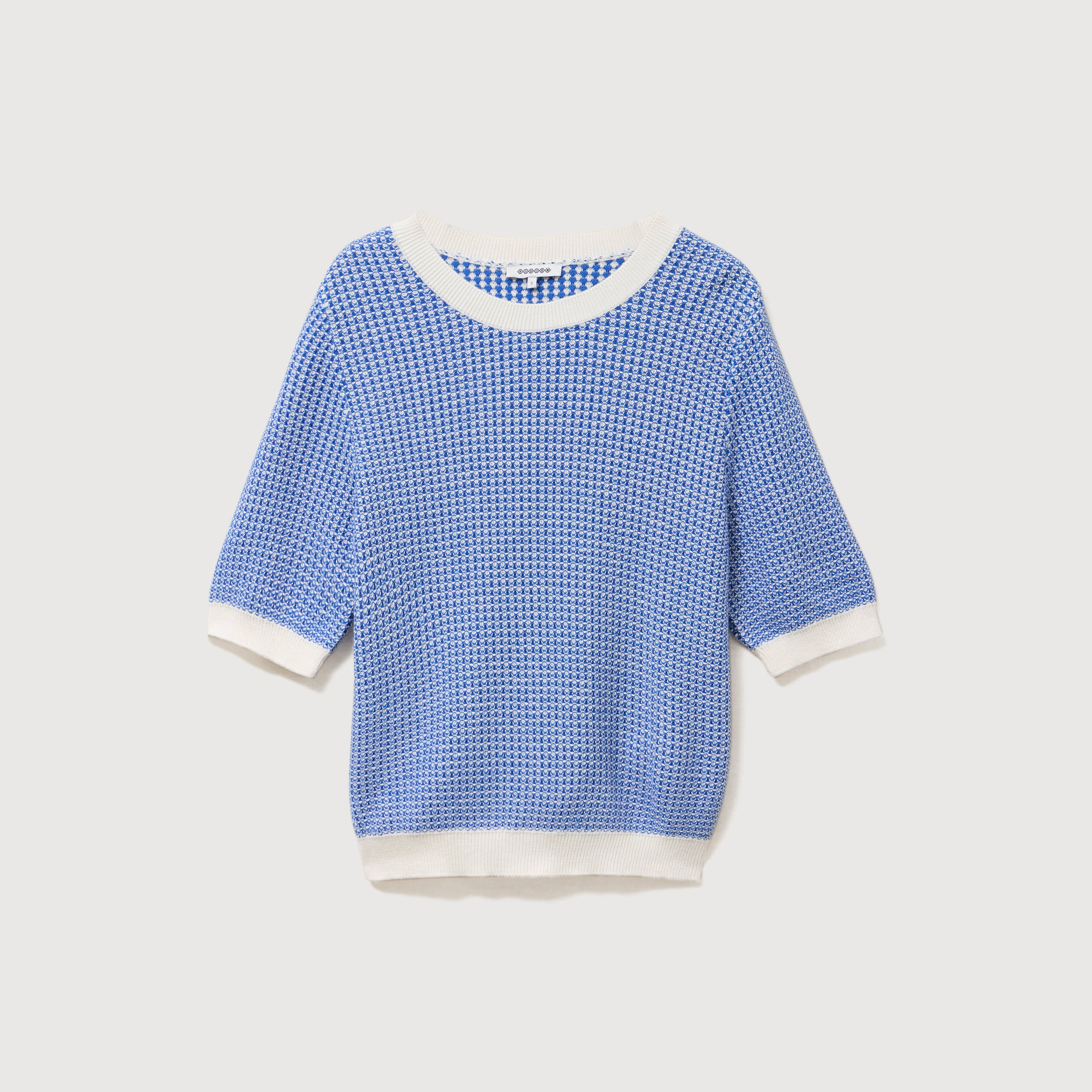 Pull droit court manches courtes bleu electrique femme