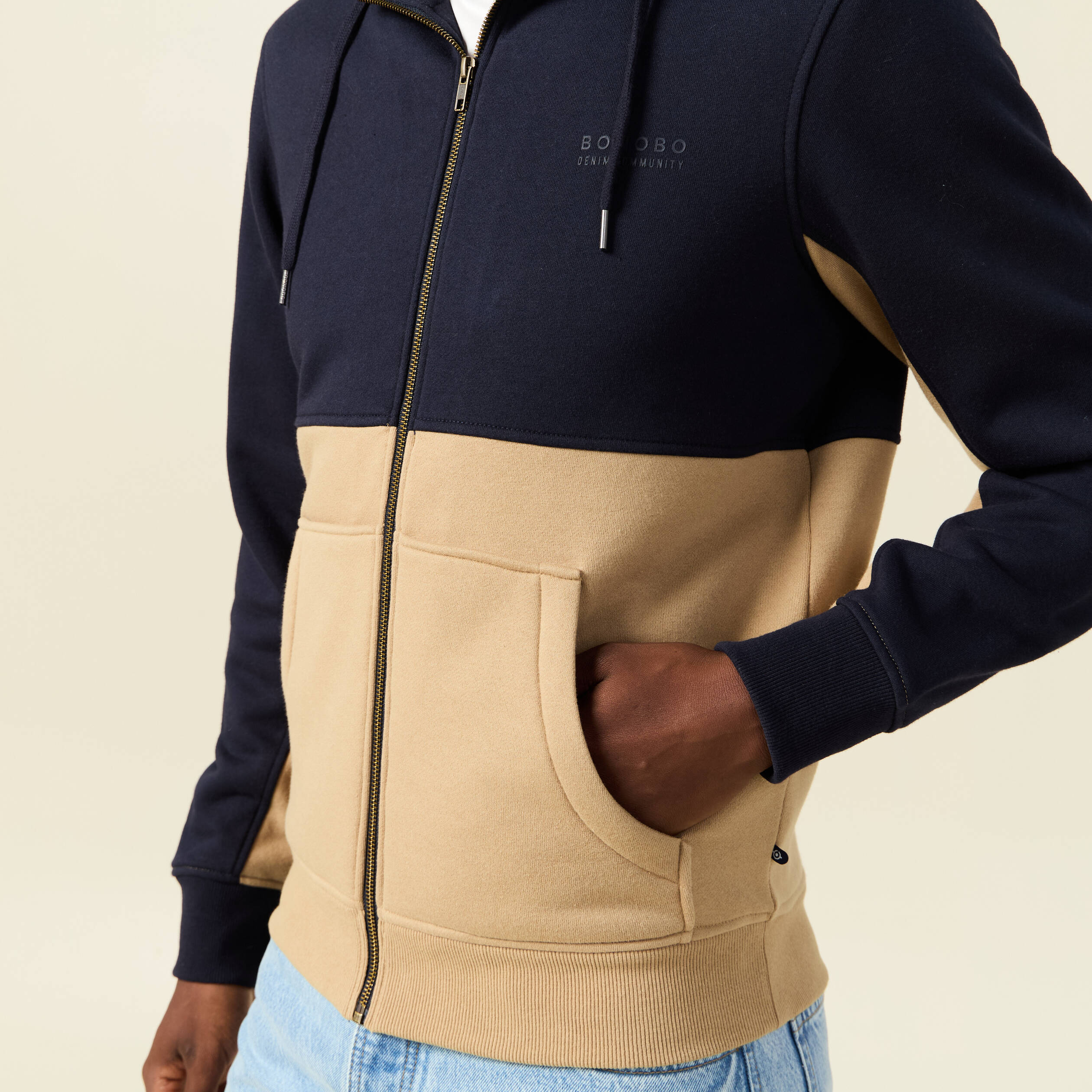 sweat zippe a capuche beige homme Sweat zippé à capuche beige homme