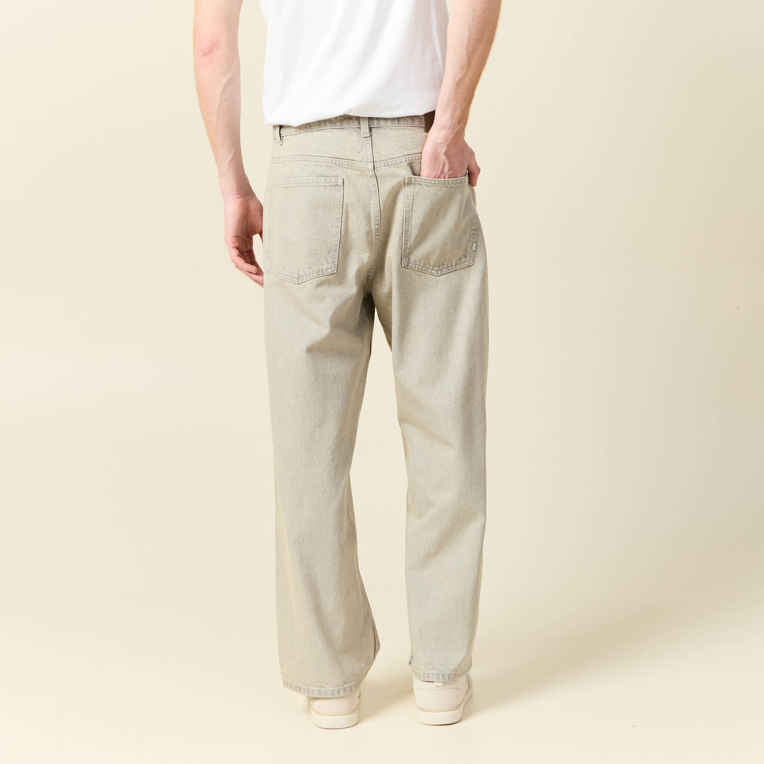 jeans large 5 poches denim beige homme Jeans large 5 poches denim beige homme
