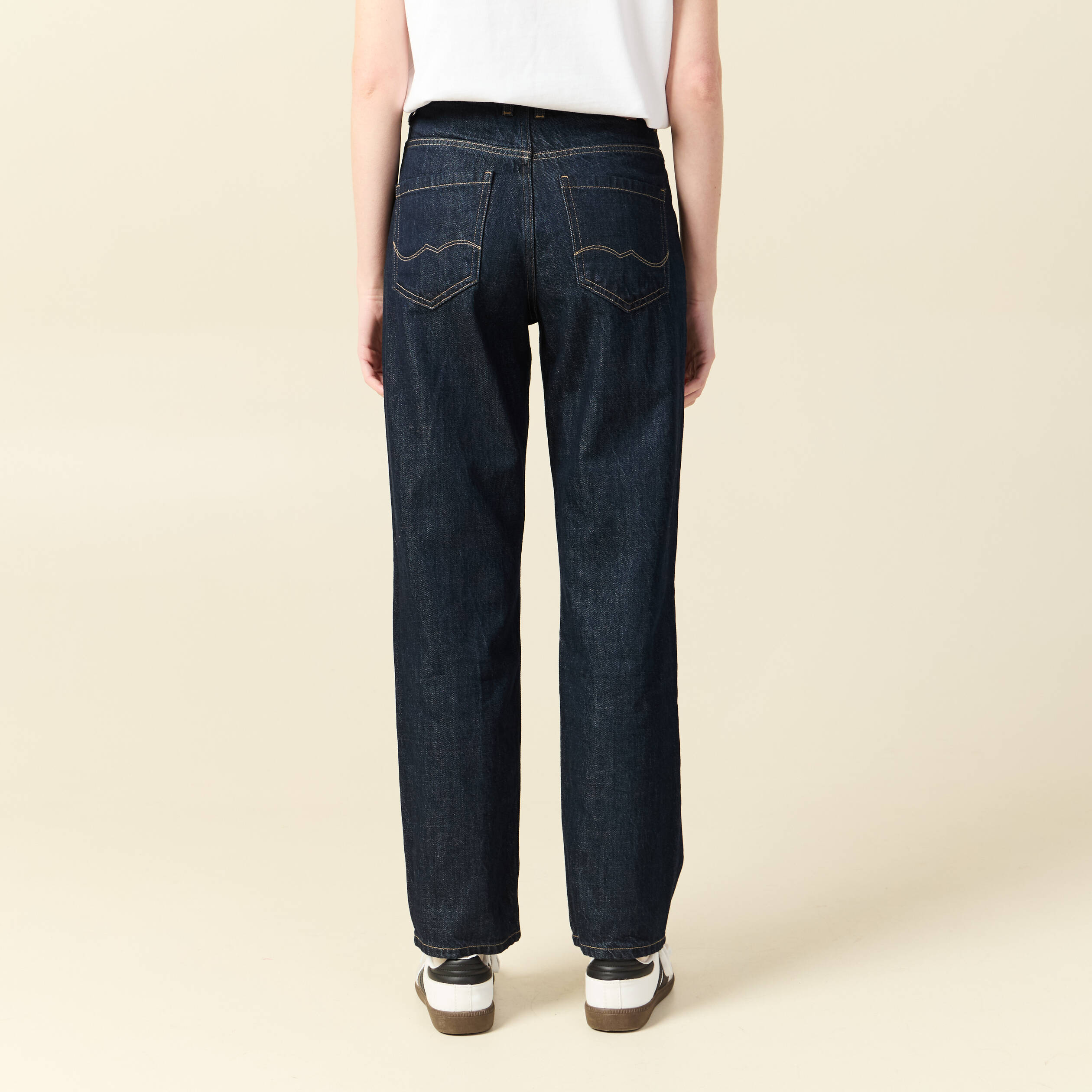 Jeans straight taille haute denim brut rinse femme
