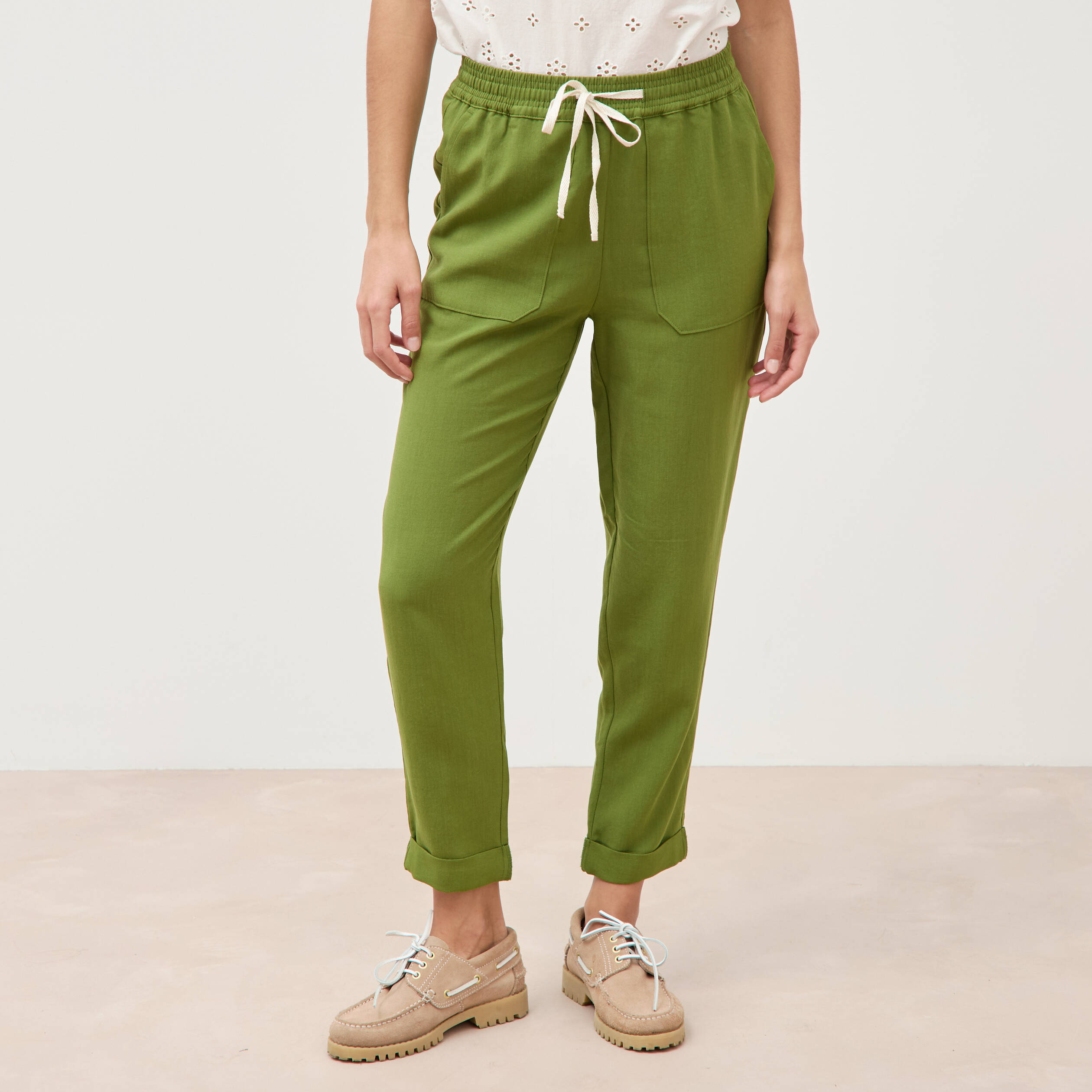 Pantalon taille standard vert olive femme