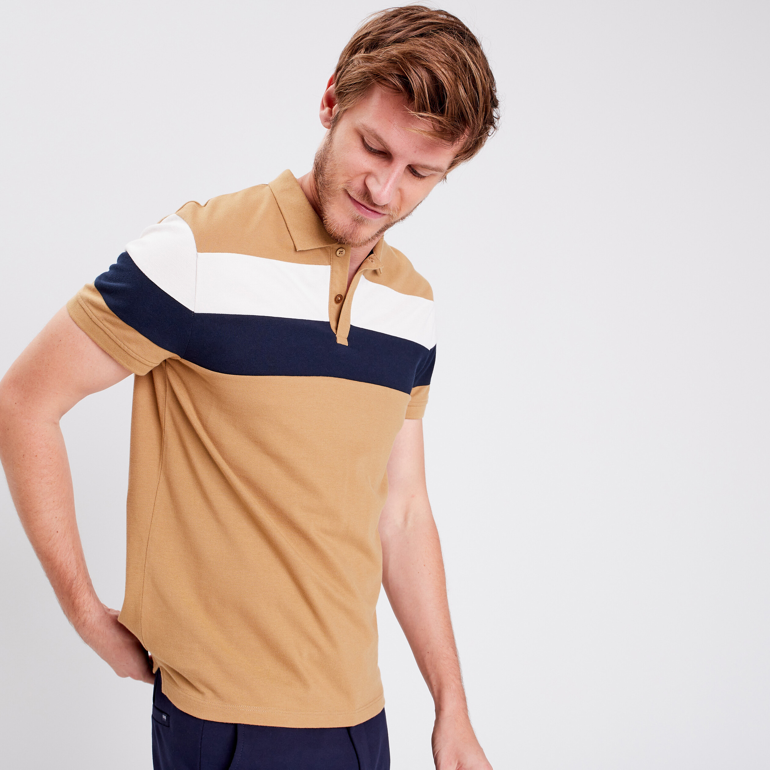 Polo manches courtes camel homme