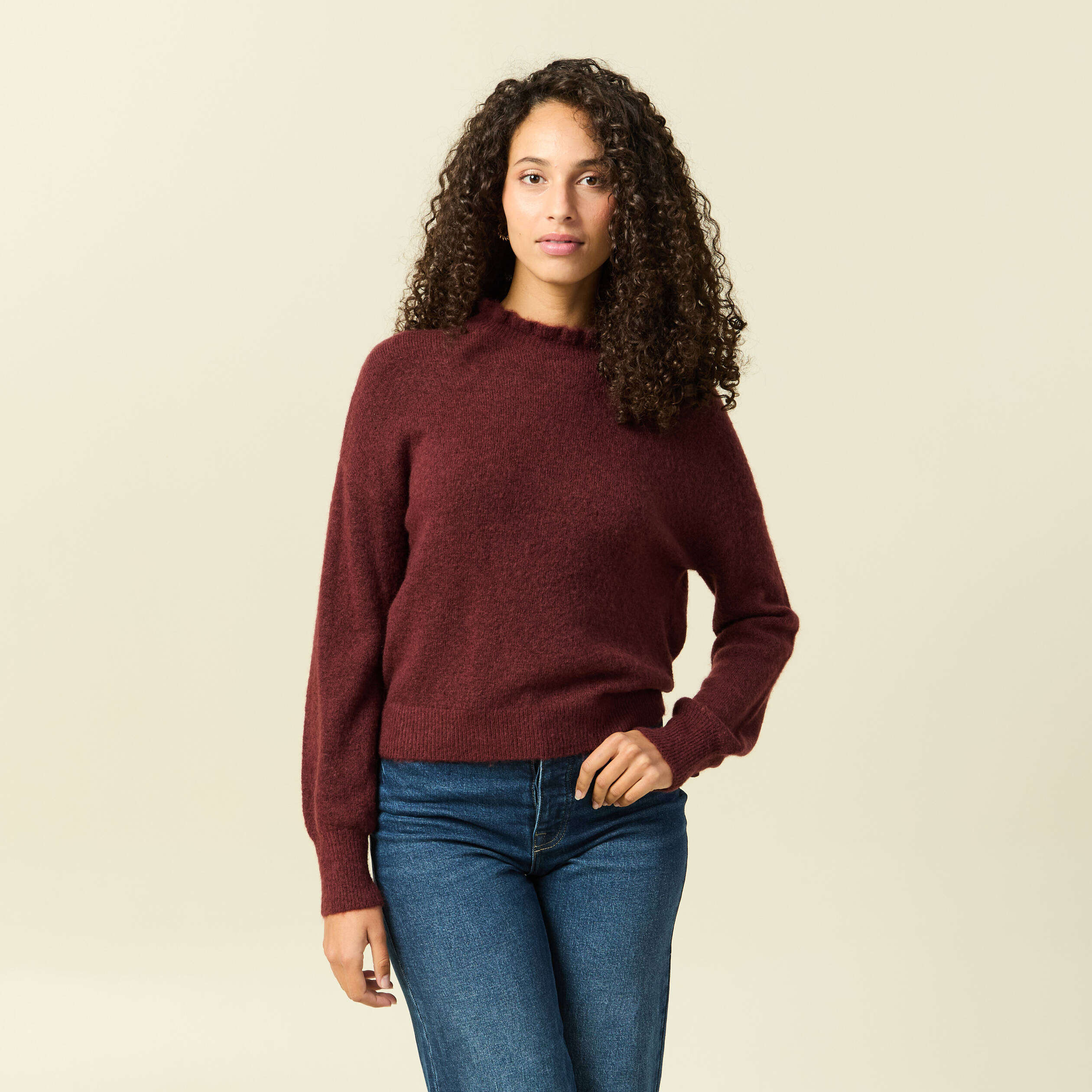 Pull manches longues ajouré bordeaux femme | Bréal
