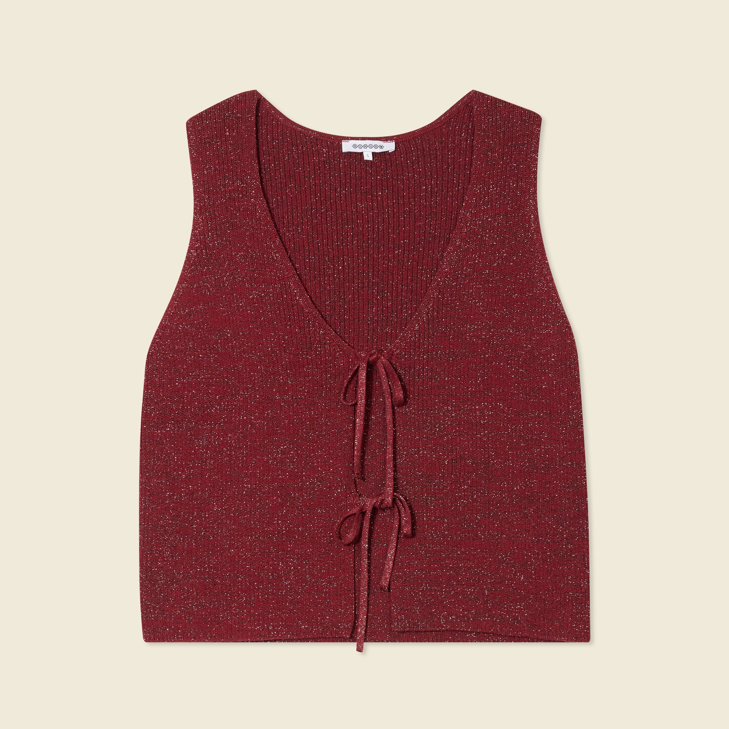 Débardeur tricot noué rose framboise femme