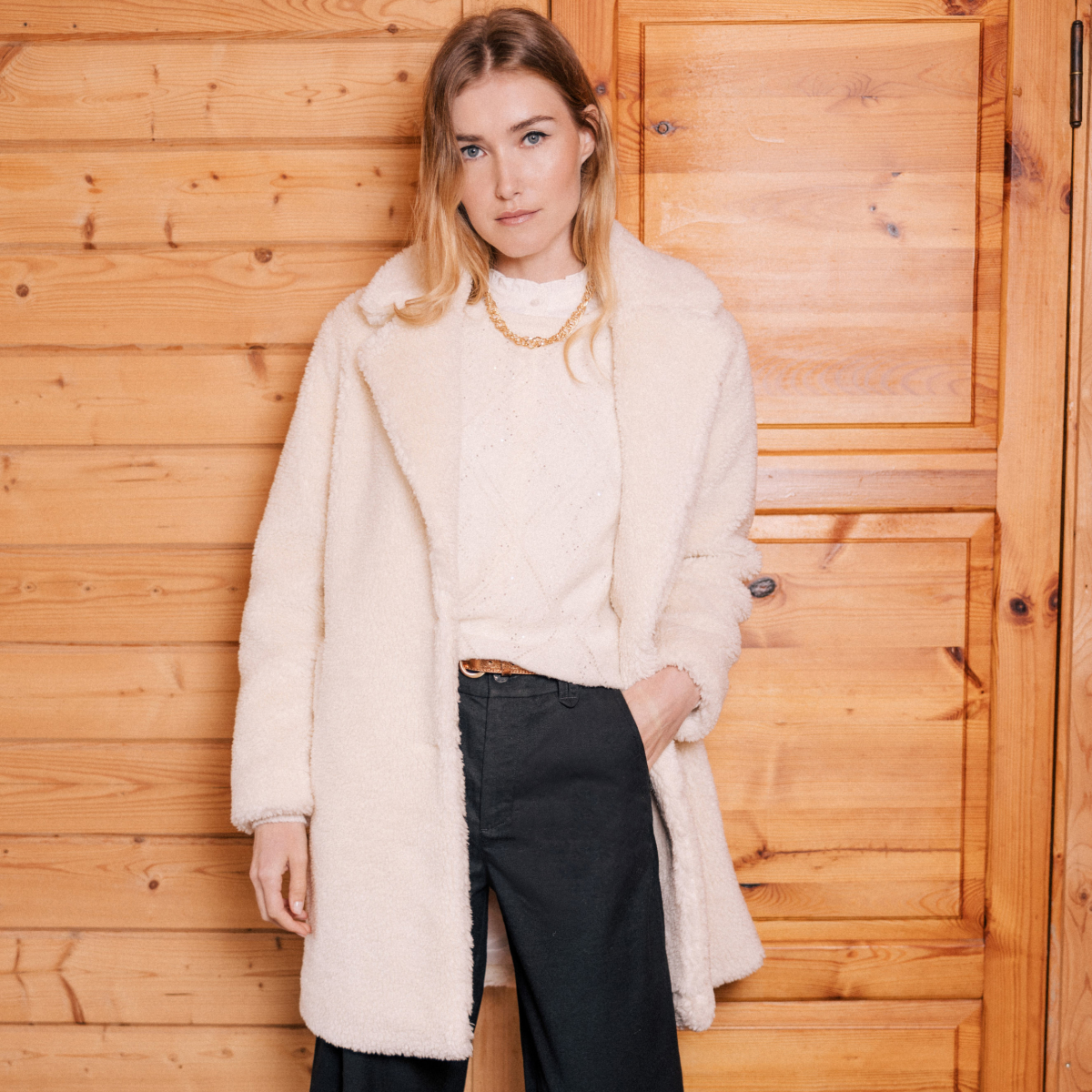 manteau long laine mouton creme femme Manteau long laine mouton creme femme