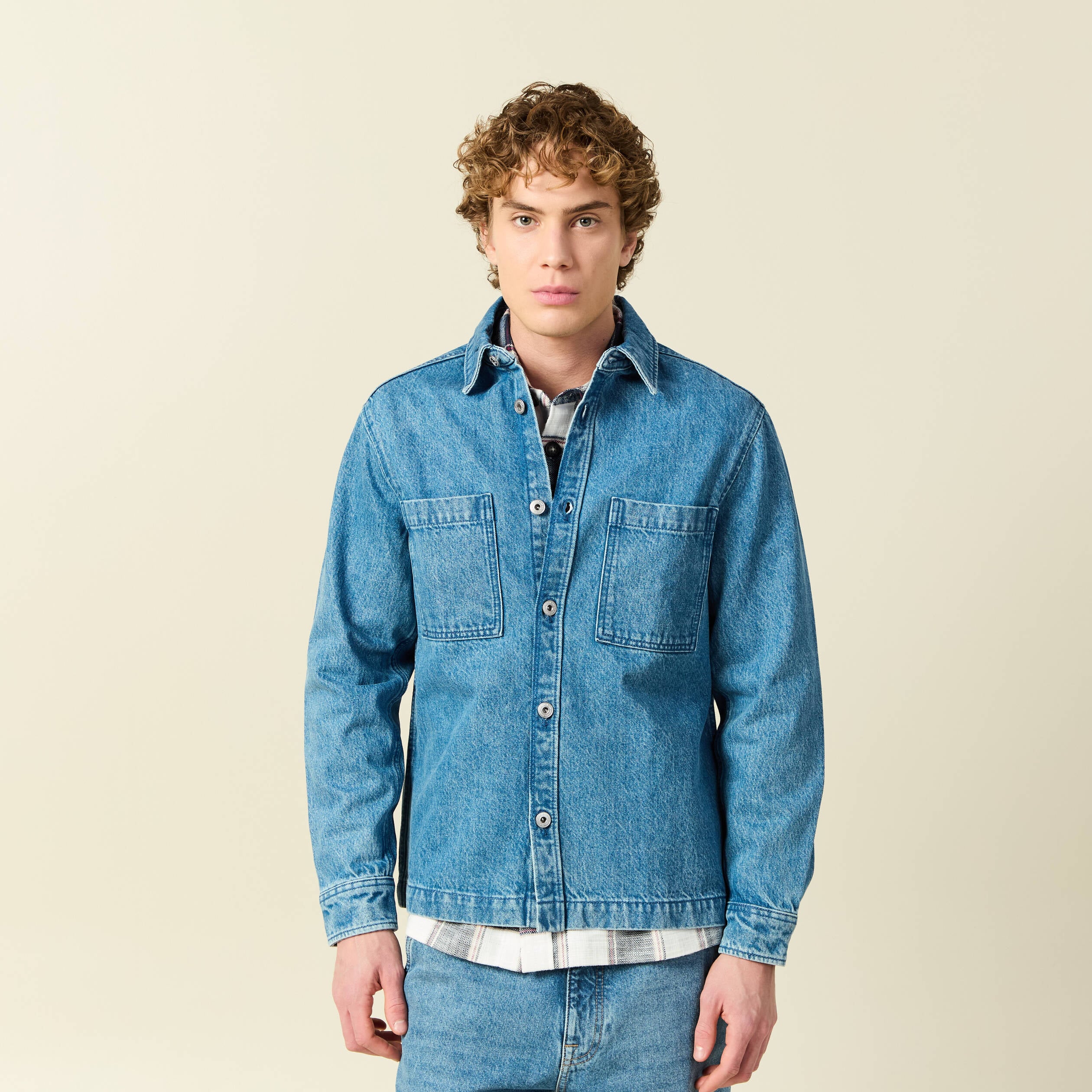 Surchemise en jeans coton coupe droite denim double stone homme