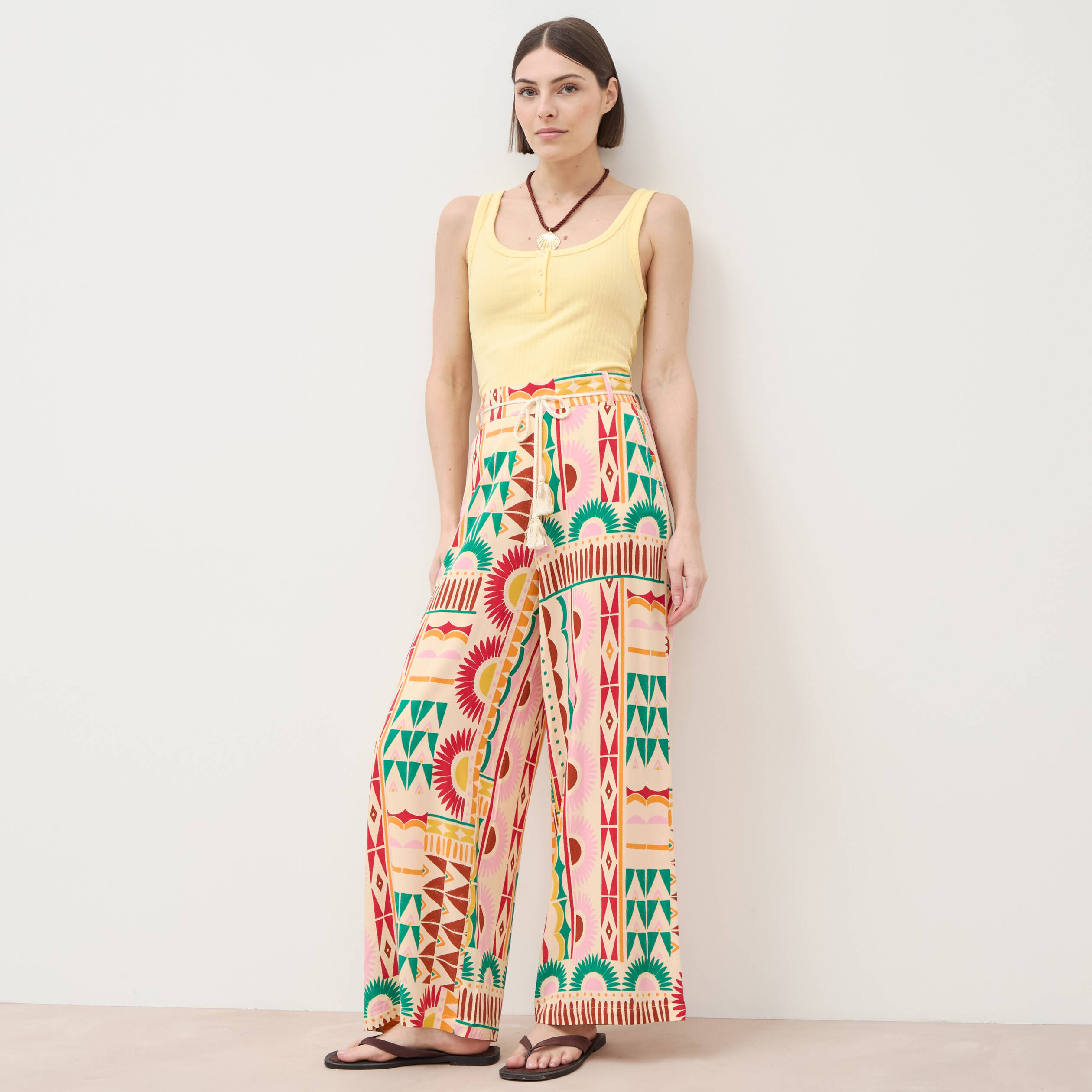 Pantalon loose taille haute multicolore femme