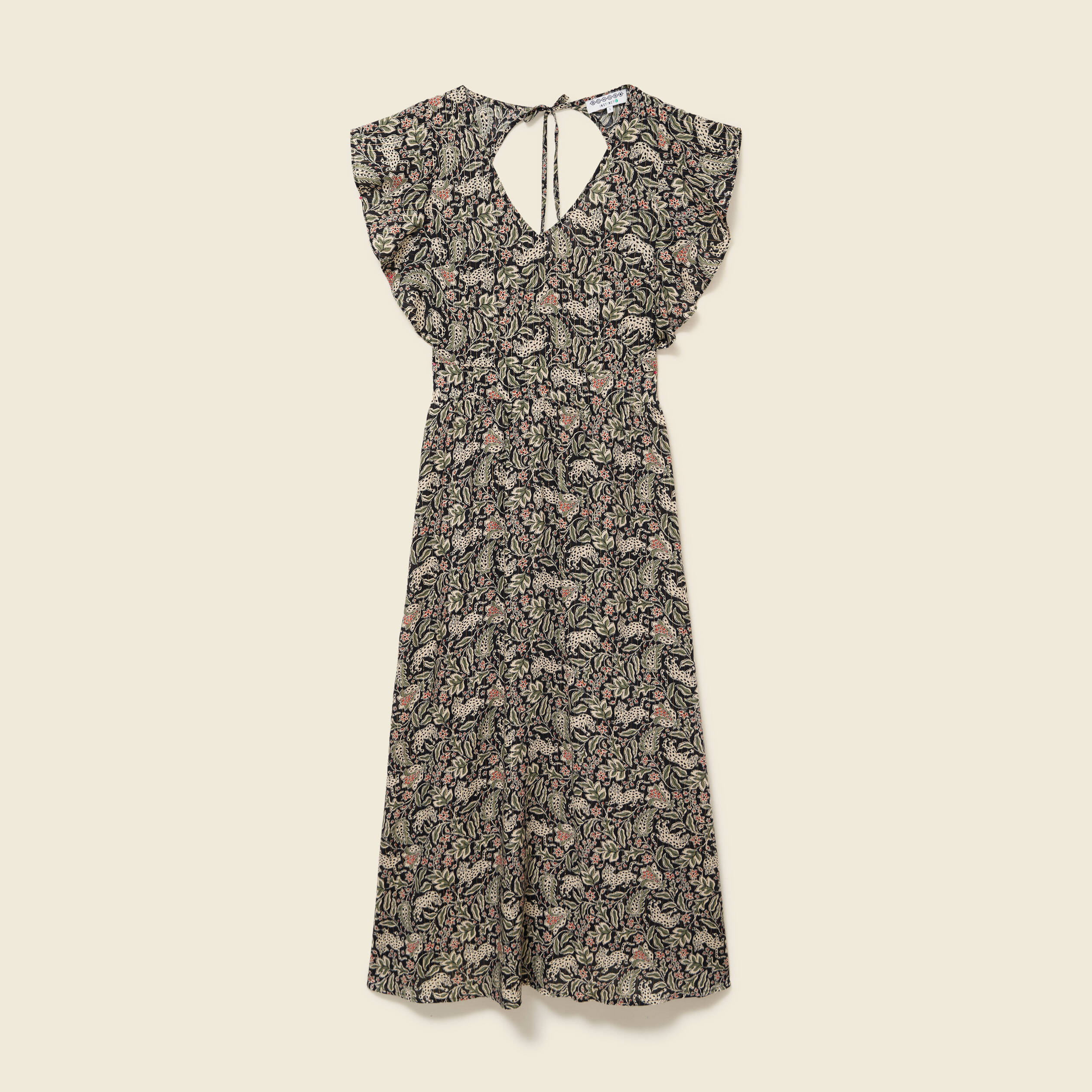 Robe longue &eacute;vas&eacute;e col v manches courtes noir femme